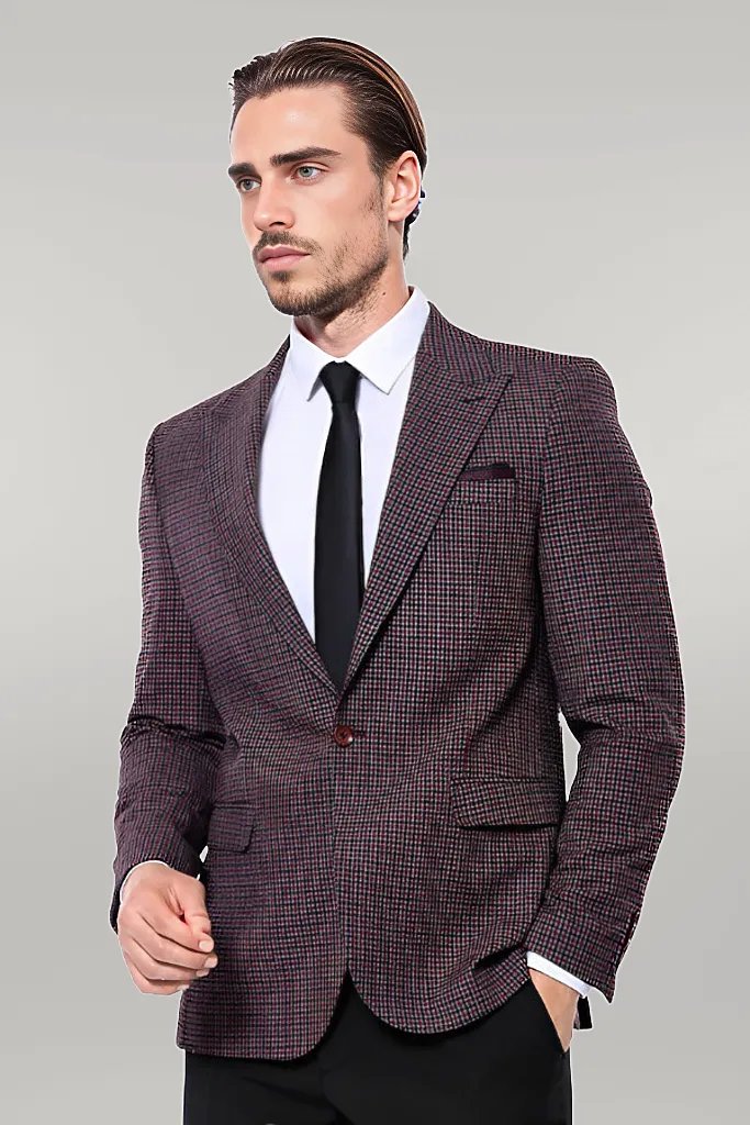 KOALA SYDNEY Gingham Slim Fit Single Button Black Men Blazer -