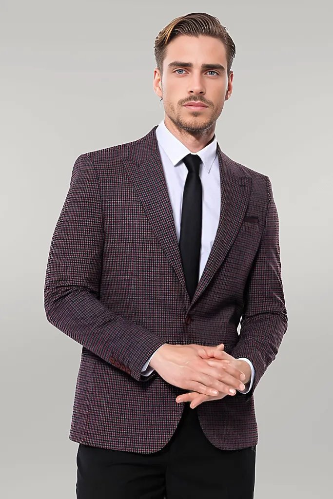 KOALA SYDNEY Gingham Slim Fit Single Button Black Men Blazer -