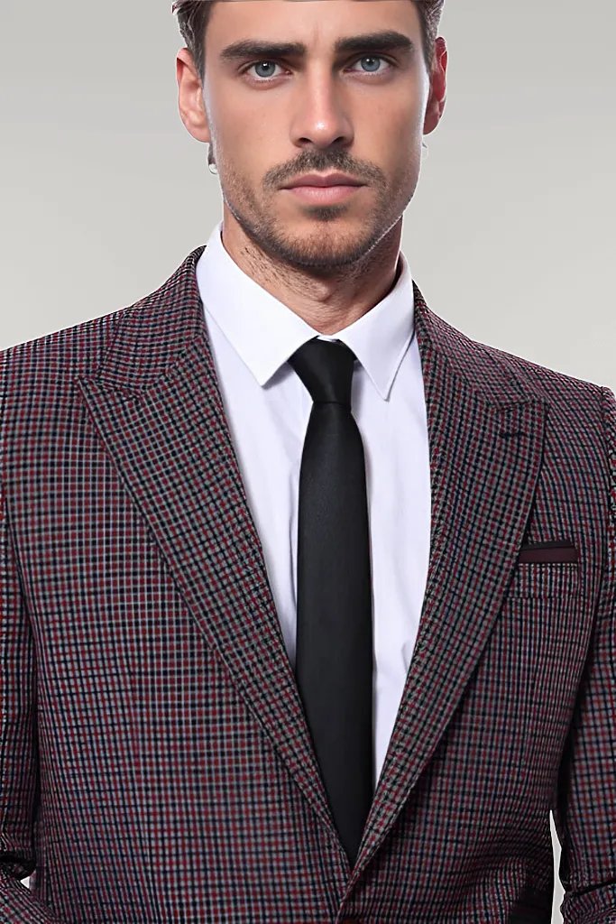 KOALA SYDNEY Gingham Slim Fit Single Button Black Men Blazer -