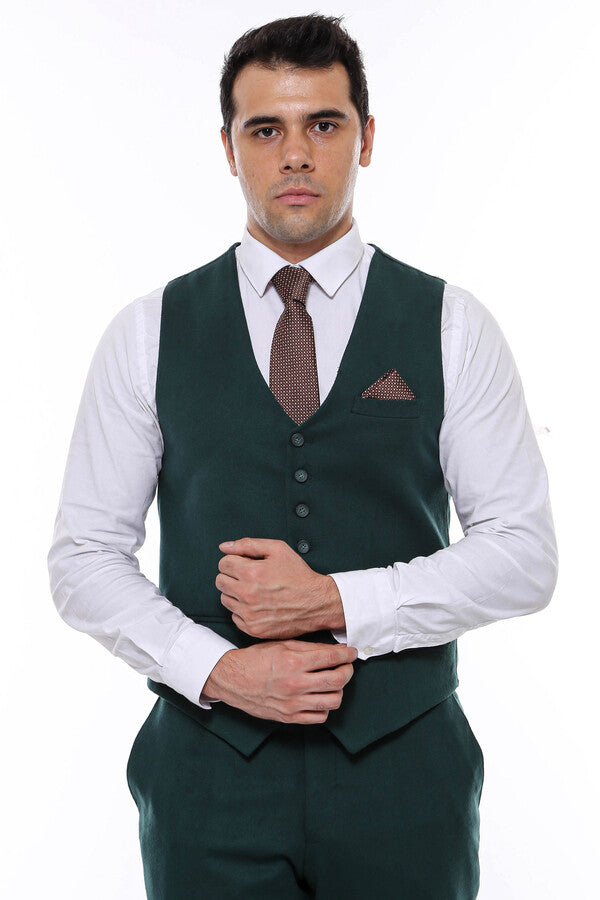 Green Plain 8 Buttoned Vest