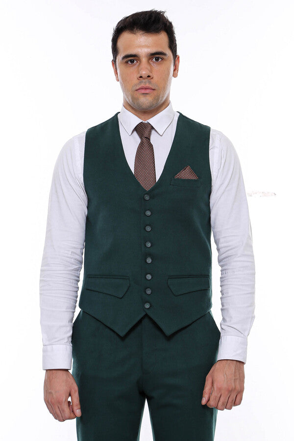 Green Plain 8 Buttoned Vest