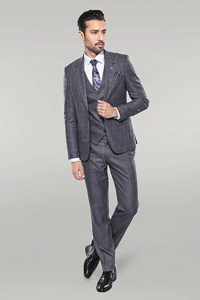 Grey Vested Checked Suit