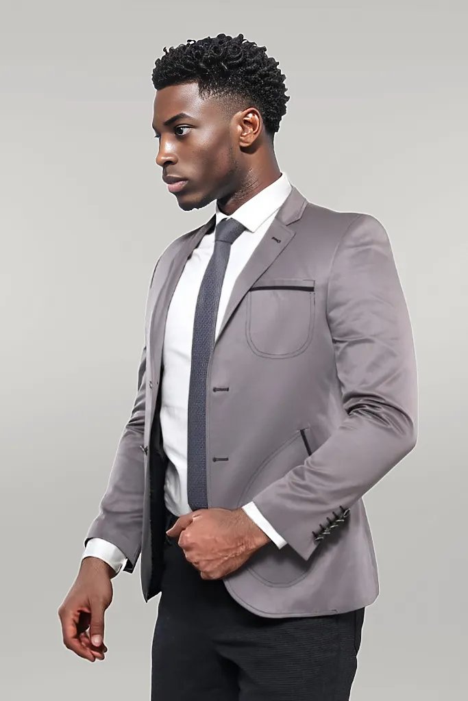Grey Blazer With Patch Pockets