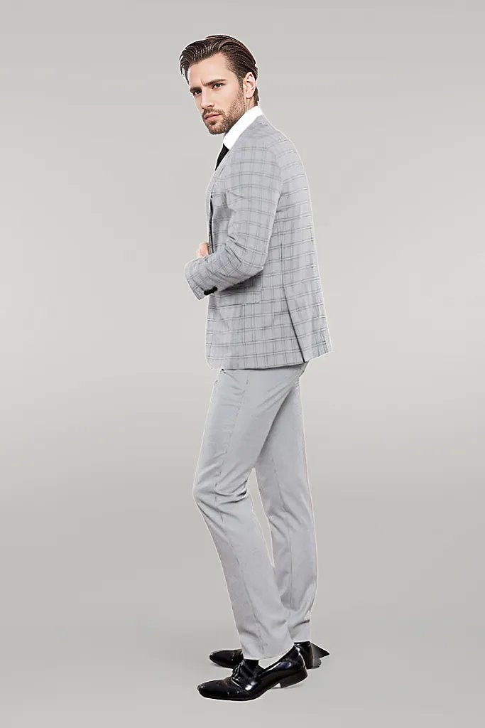 KOALA SYDNEY Grey Plaid Vested Men's Suit |