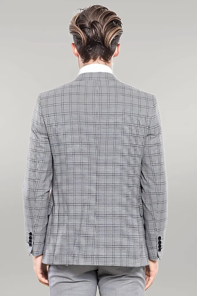 KOALA SYDNEY Grey Plaid Vested Men's Suit |