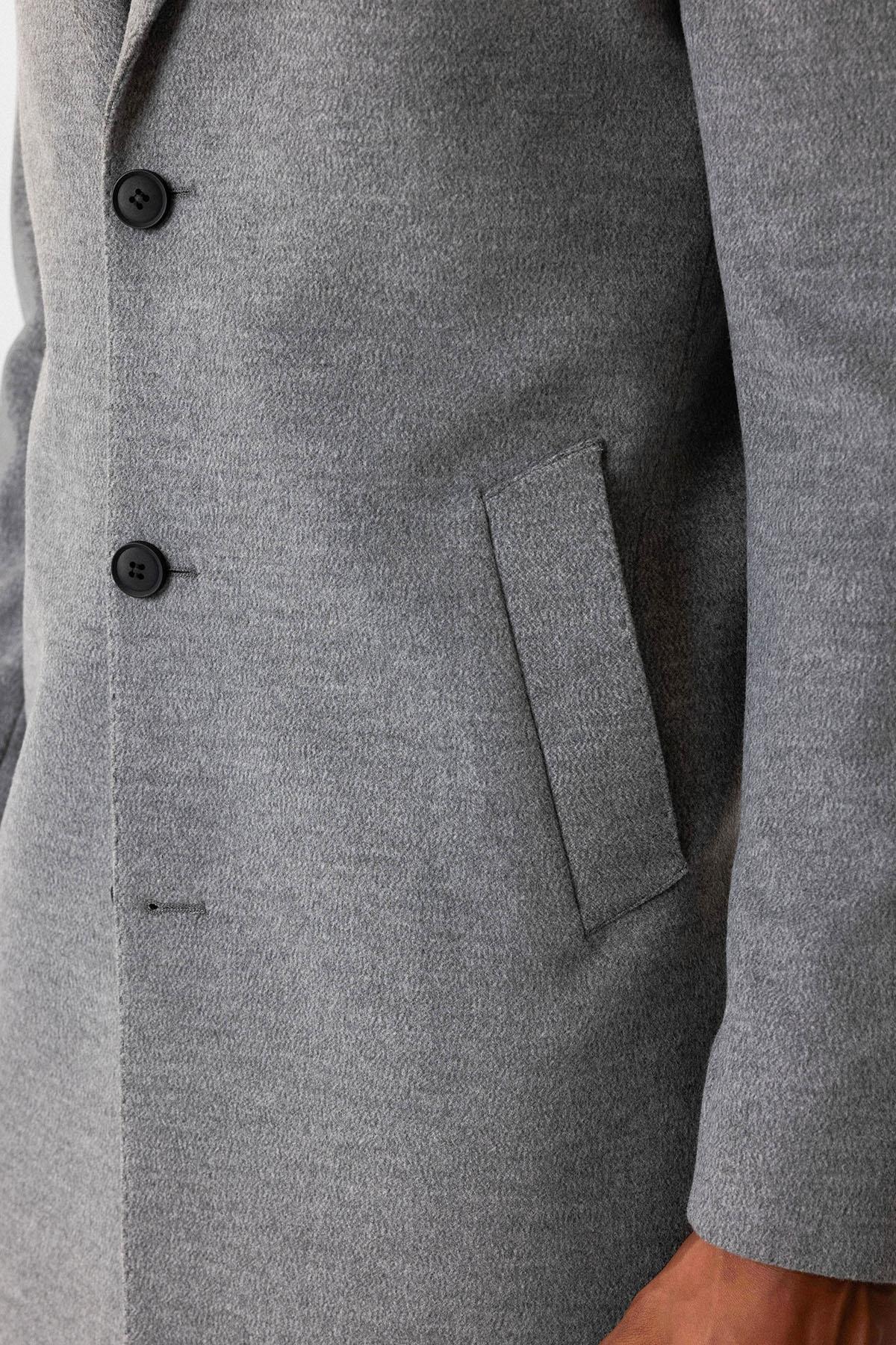 Grey Slim Fit Notch Lapel Men's Coat