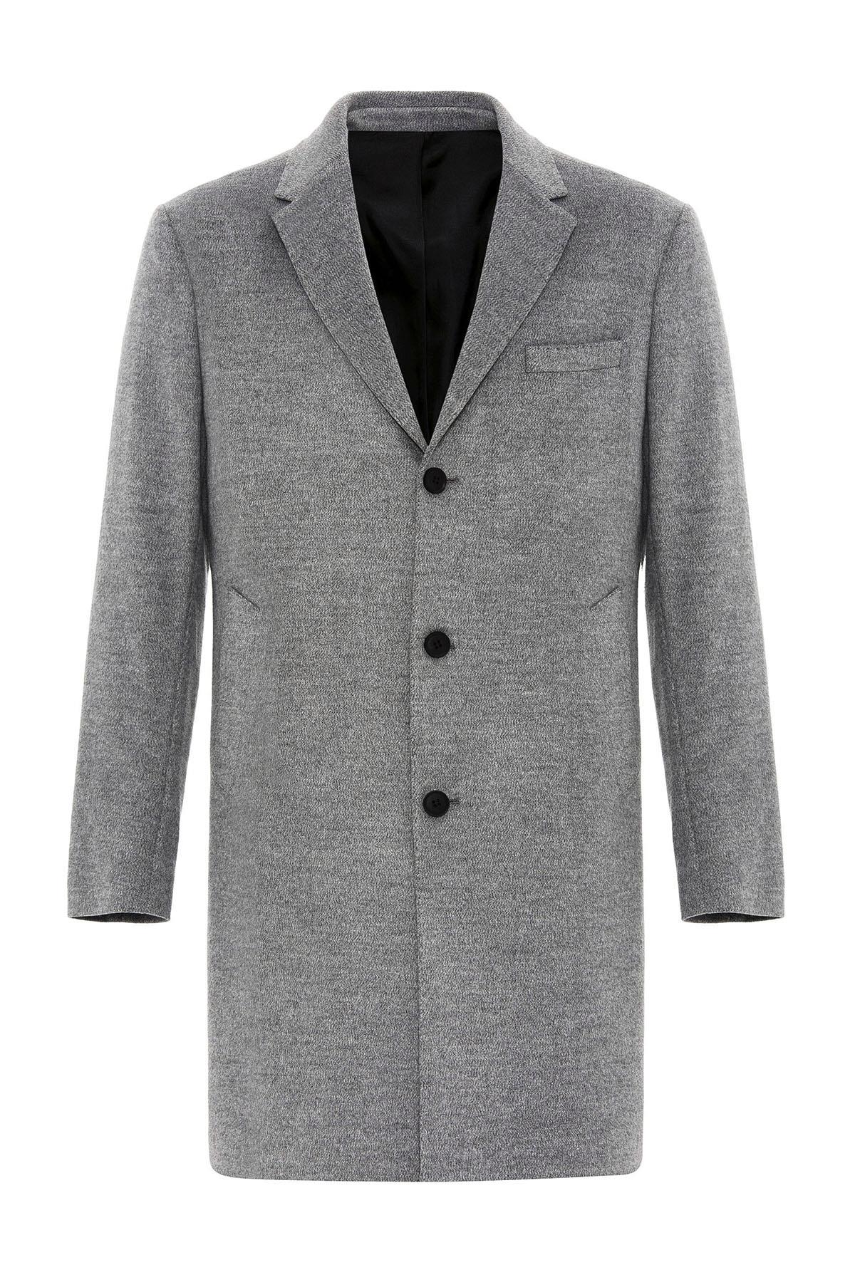 Grey Slim Fit Notch Lapel Men's Coat