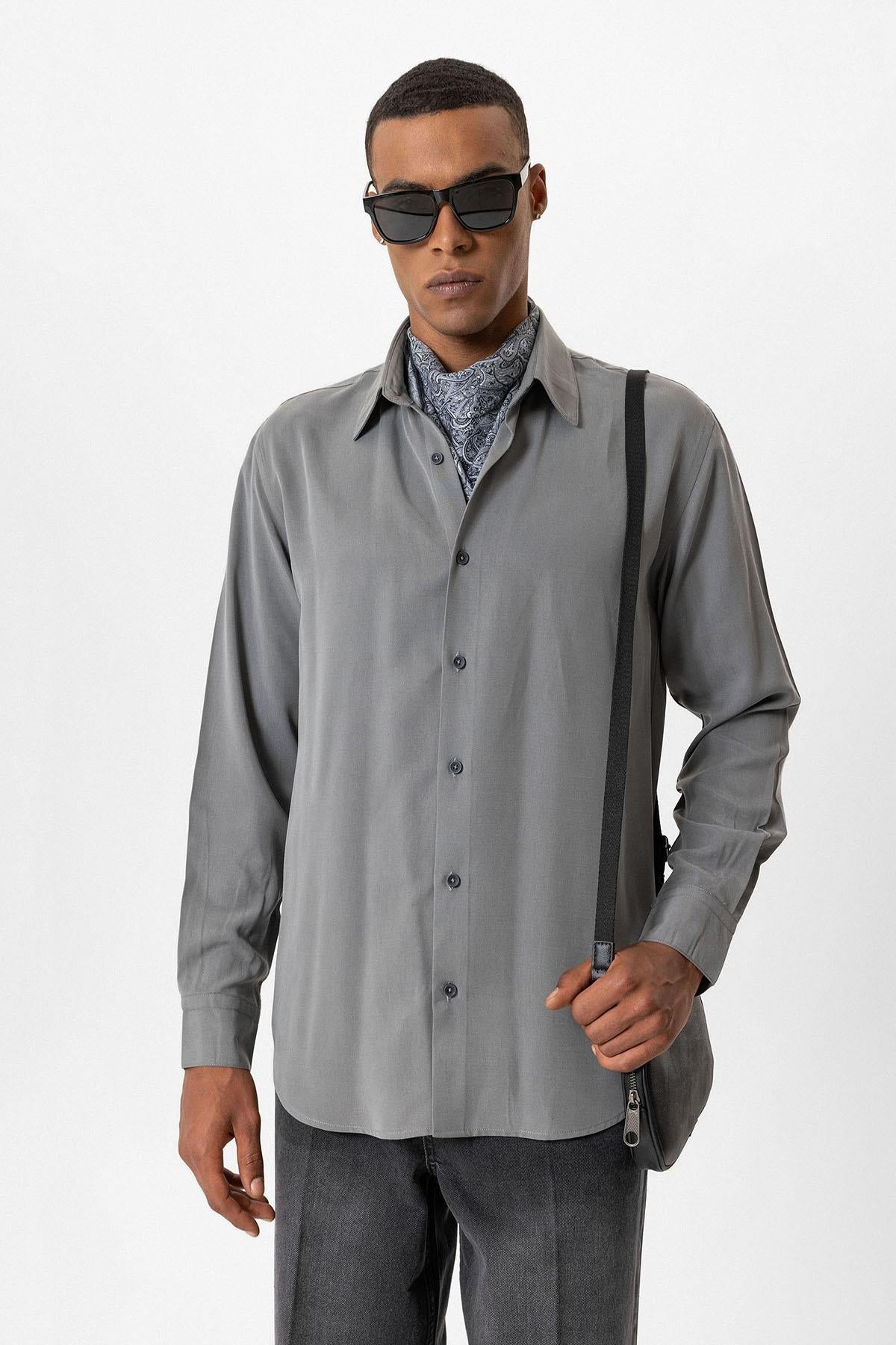 Gray Technical Tencel Fabric Men's Shirt