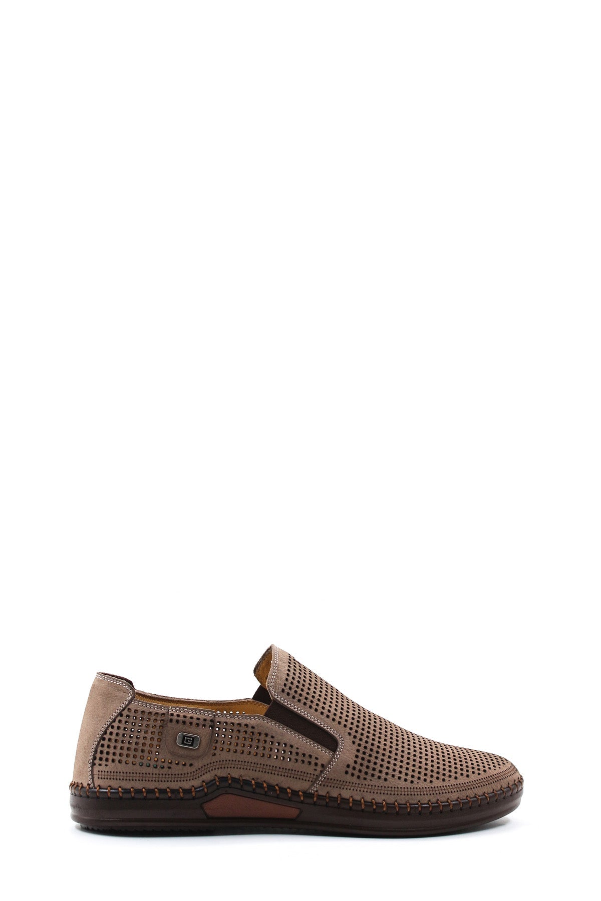 Taupe Perforated Slip-Ons-Wessi