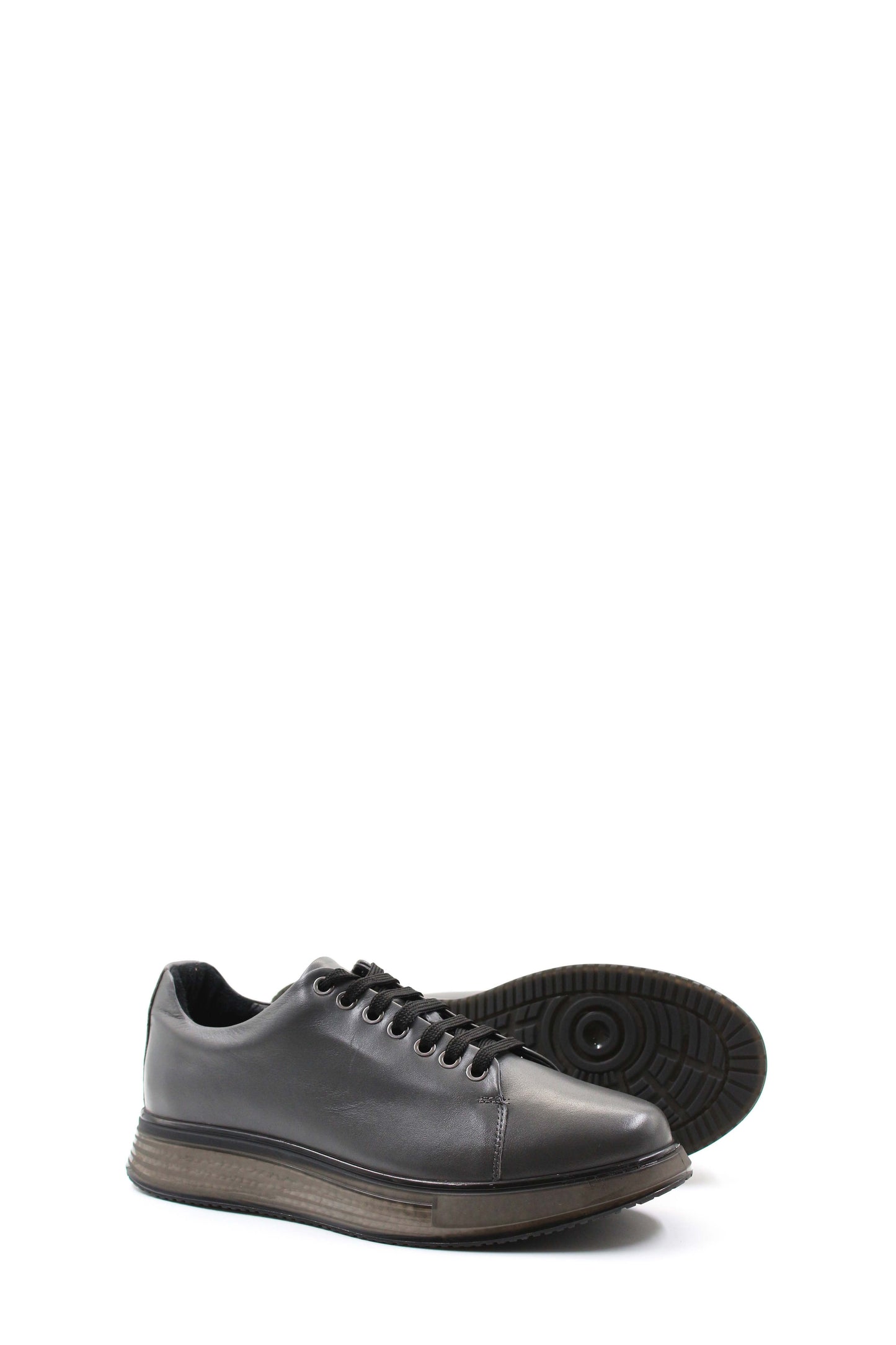 KOALA SYDNEY Men's Metallic Grey Leather Sneakers with Chunky Sole