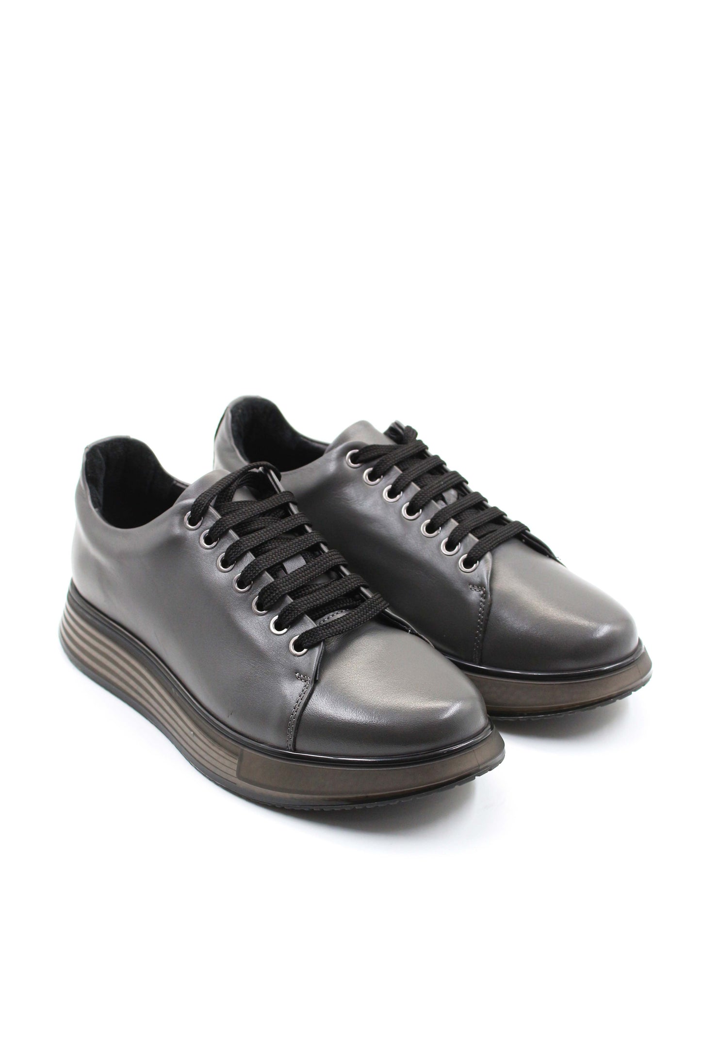 KOALA SYDNEY Men's Metallic Grey Leather Sneakers with Chunky Sole