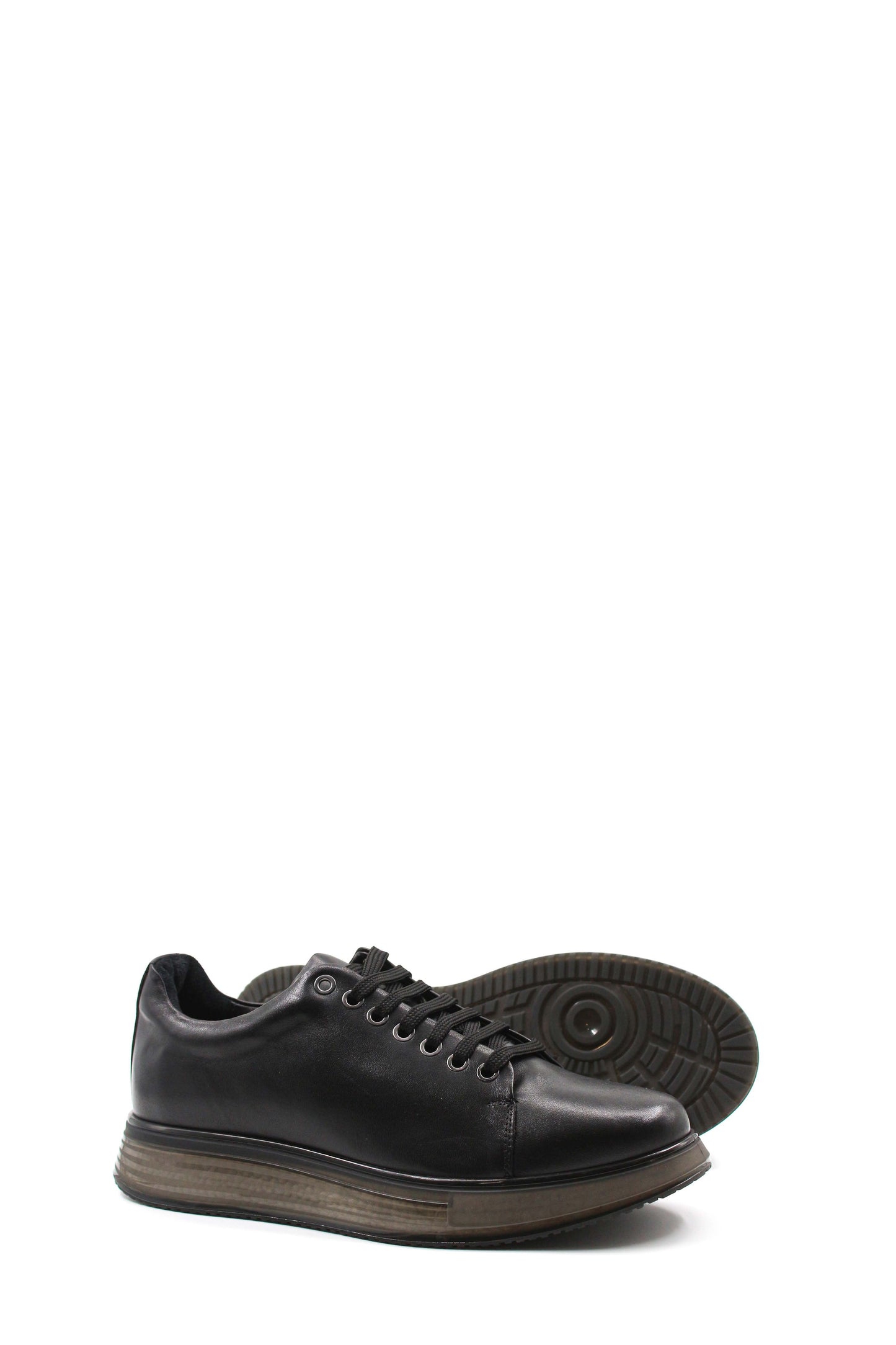 KOALA SYDNEY Men's Black Leather Sneakers with Chunky Sole and Stylish Lace-Up Design