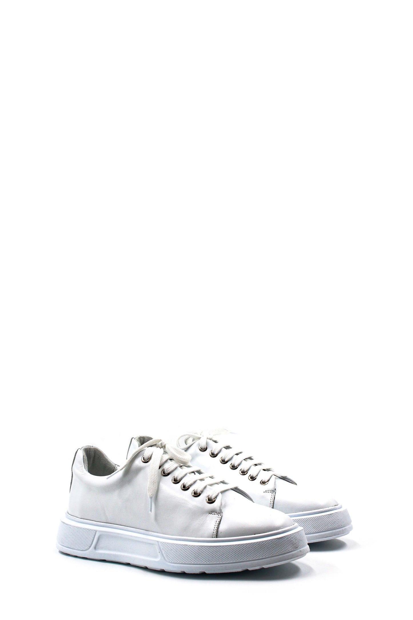 KOALA SYDNEY Men's White Leather Sneakers with Thick Sole and Metal Eyelets