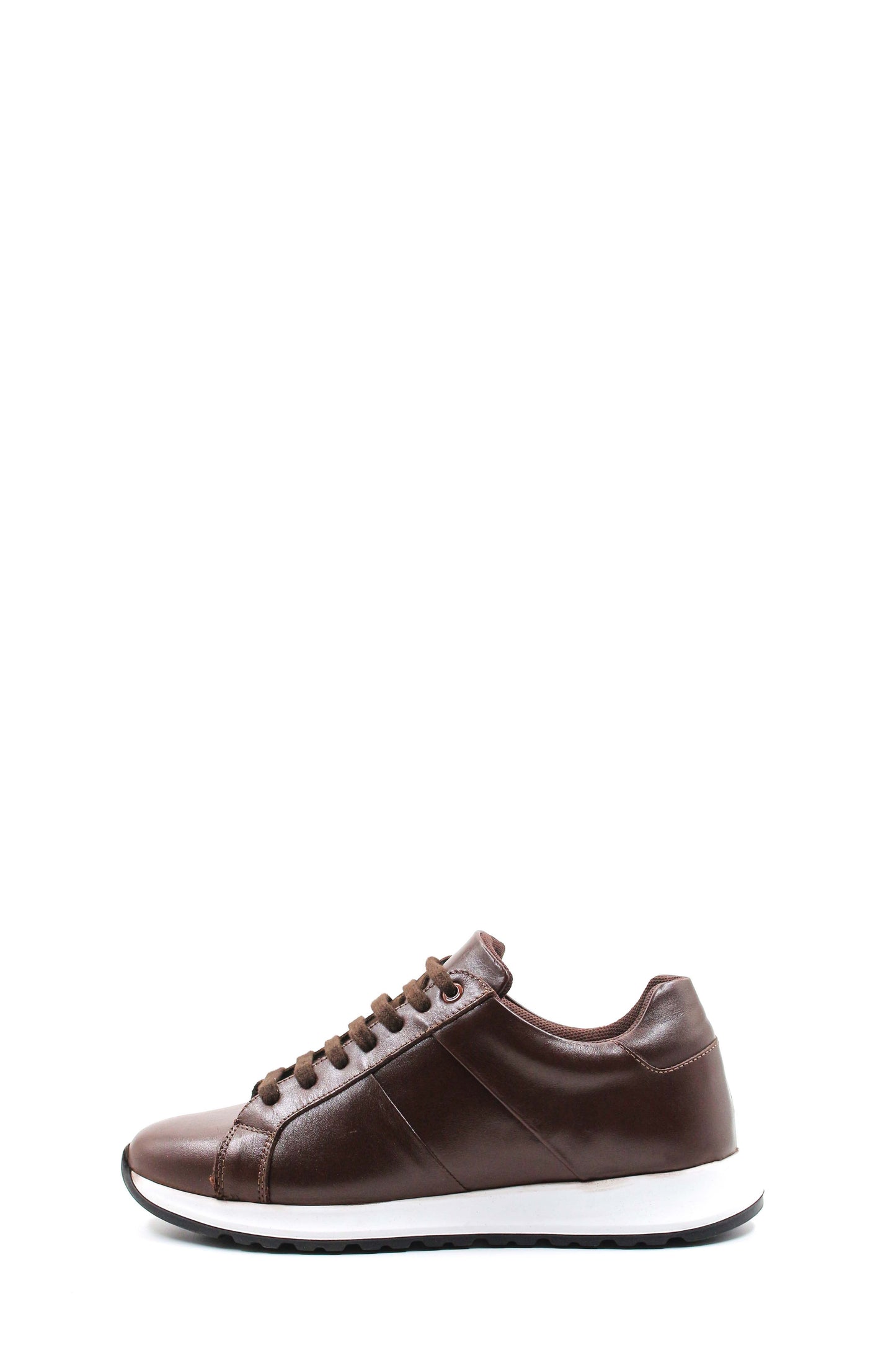 Men's Brown Leather Sneakers with Contrast Sole - Wessi