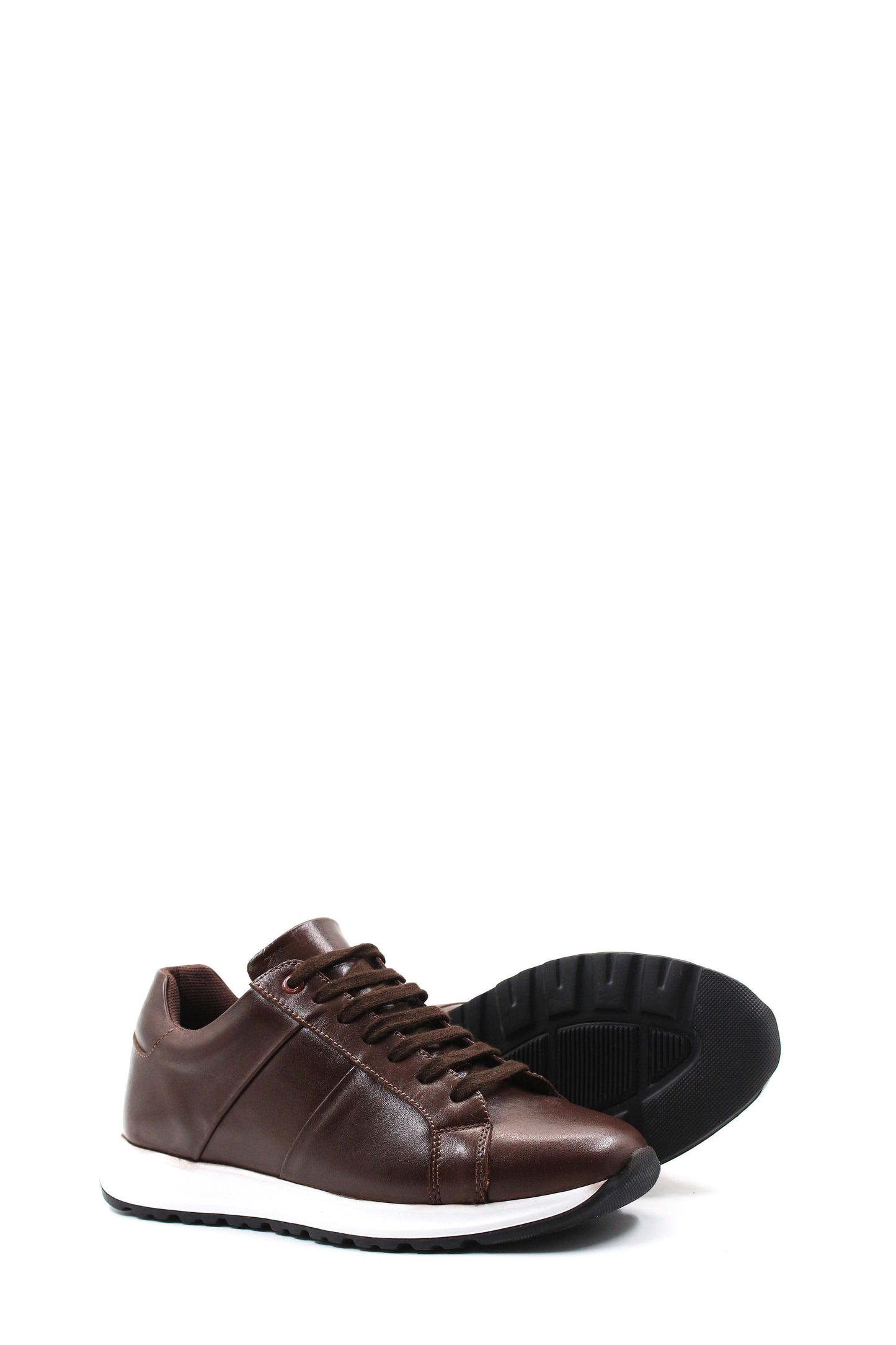 Men's Brown Leather Sneakers with Contrast Sole