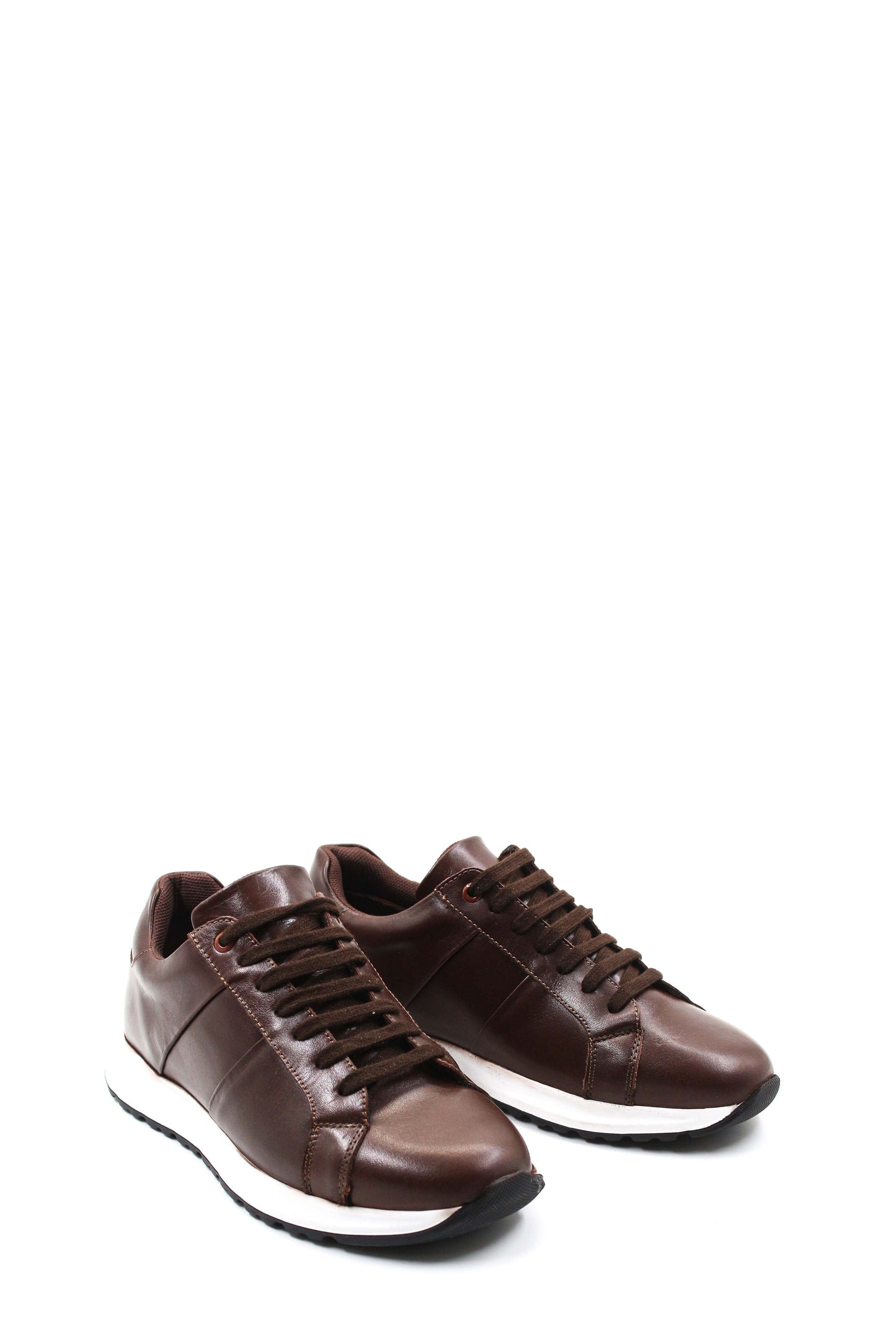 Men's Brown Leather Sneakers with Contrast Sole