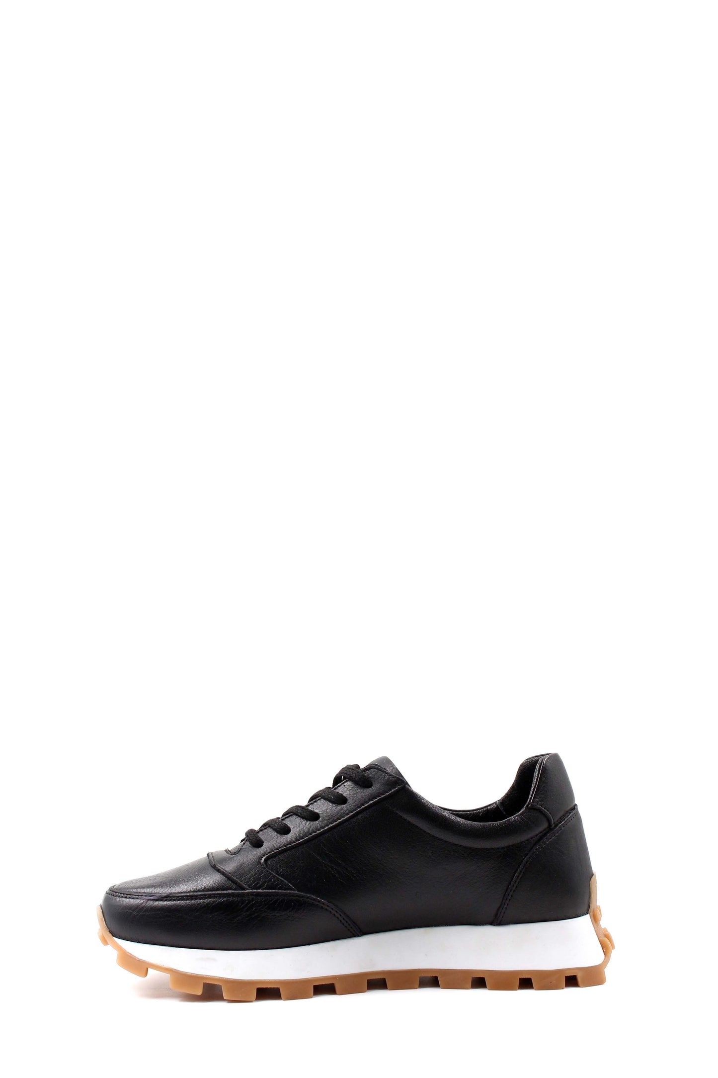 Men's Black Leather Sneakers with Gum Sole and White Midsole