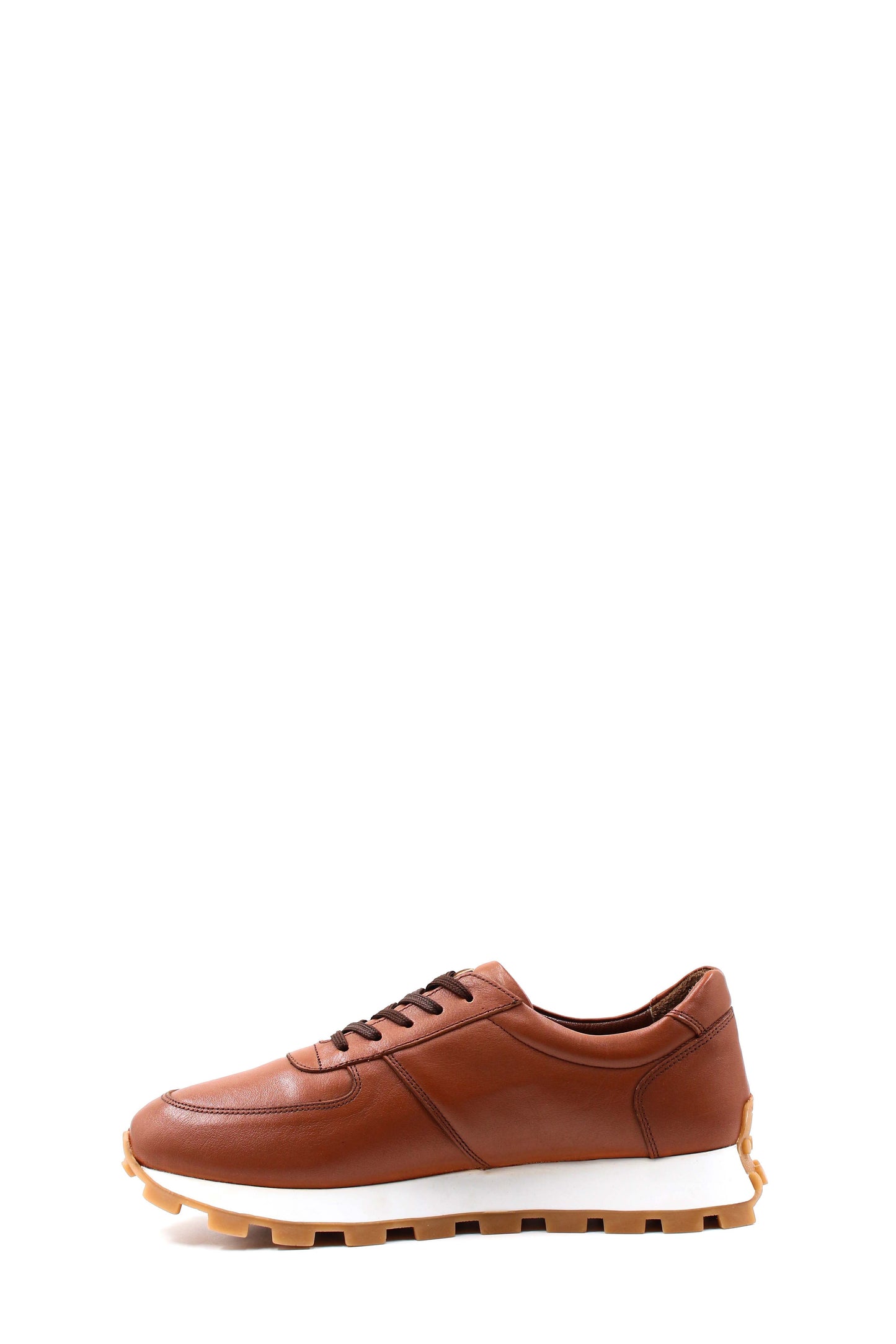 Men's Brown Leather Lace-Up Sneakers with Cushioned Sole