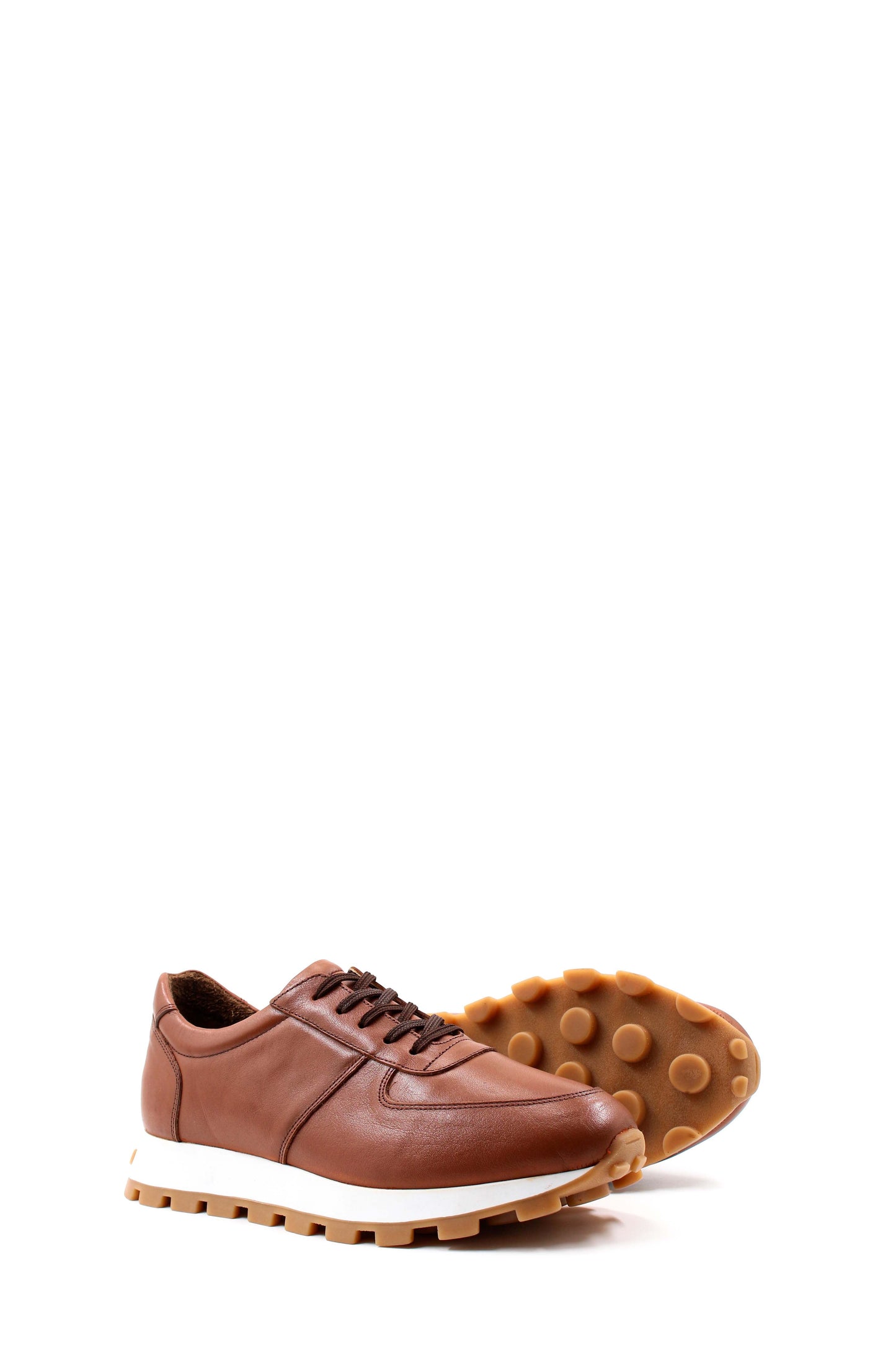 Men's Brown Leather Lace-Up Sneakers with Cushioned Sole
