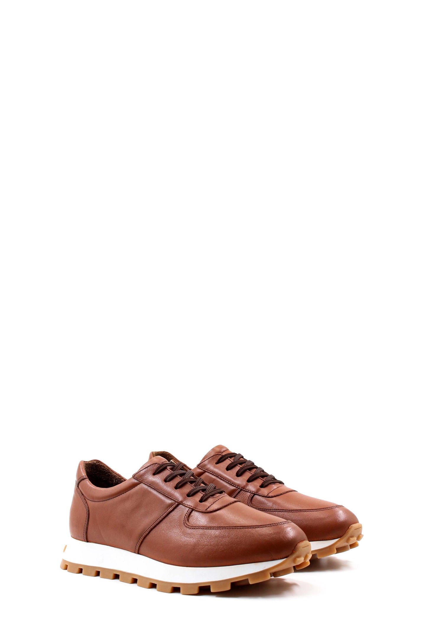 Men's Brown Leather Lace-Up Sneakers with Cushioned Sole