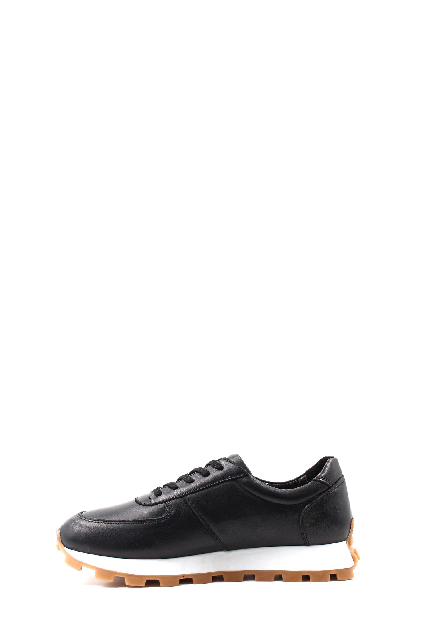 Men's Black Leather Sneakers with White Sole and Textured Outsole