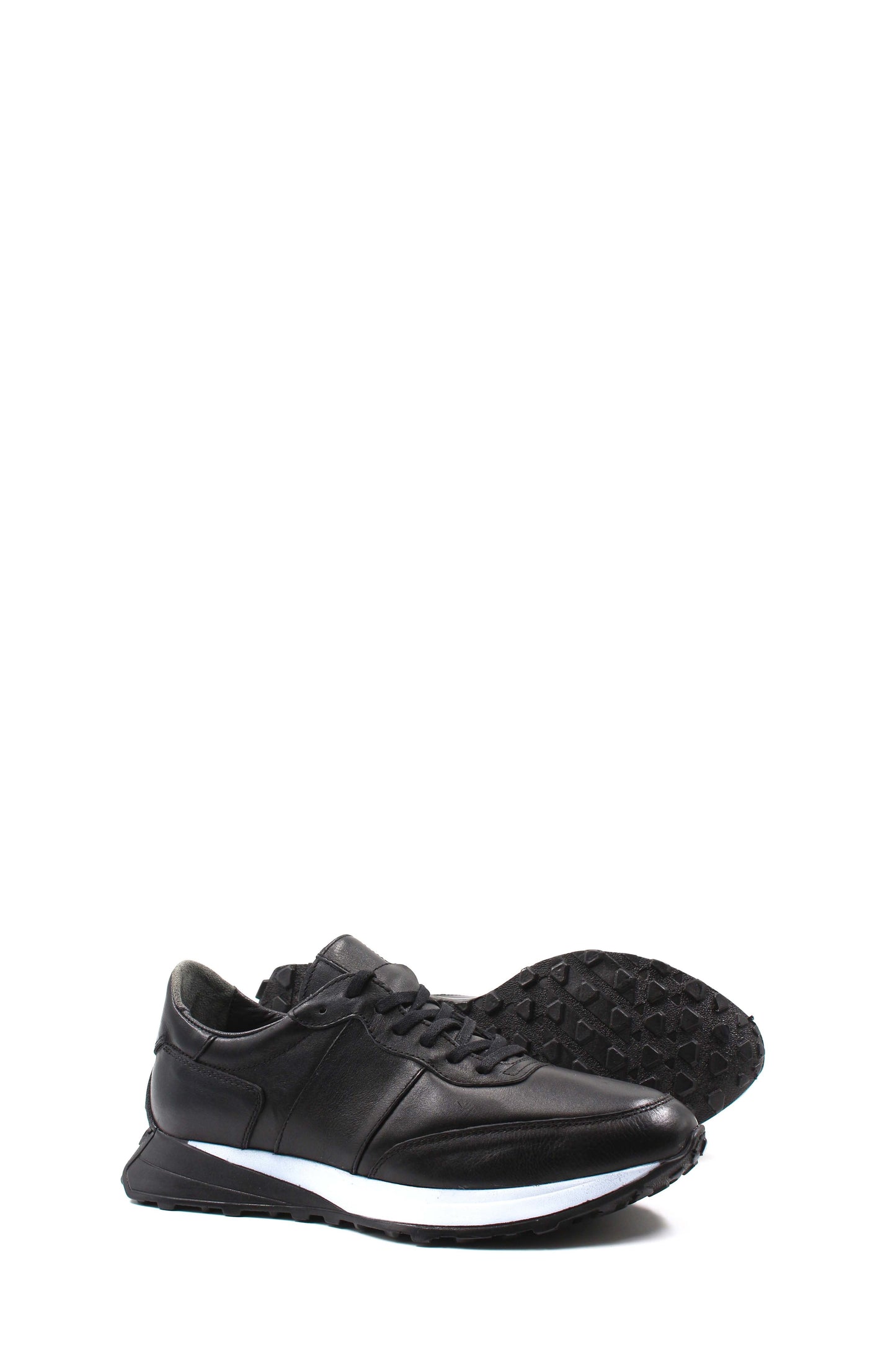 Men's Black Leather Sneakers with Cushioned Sole