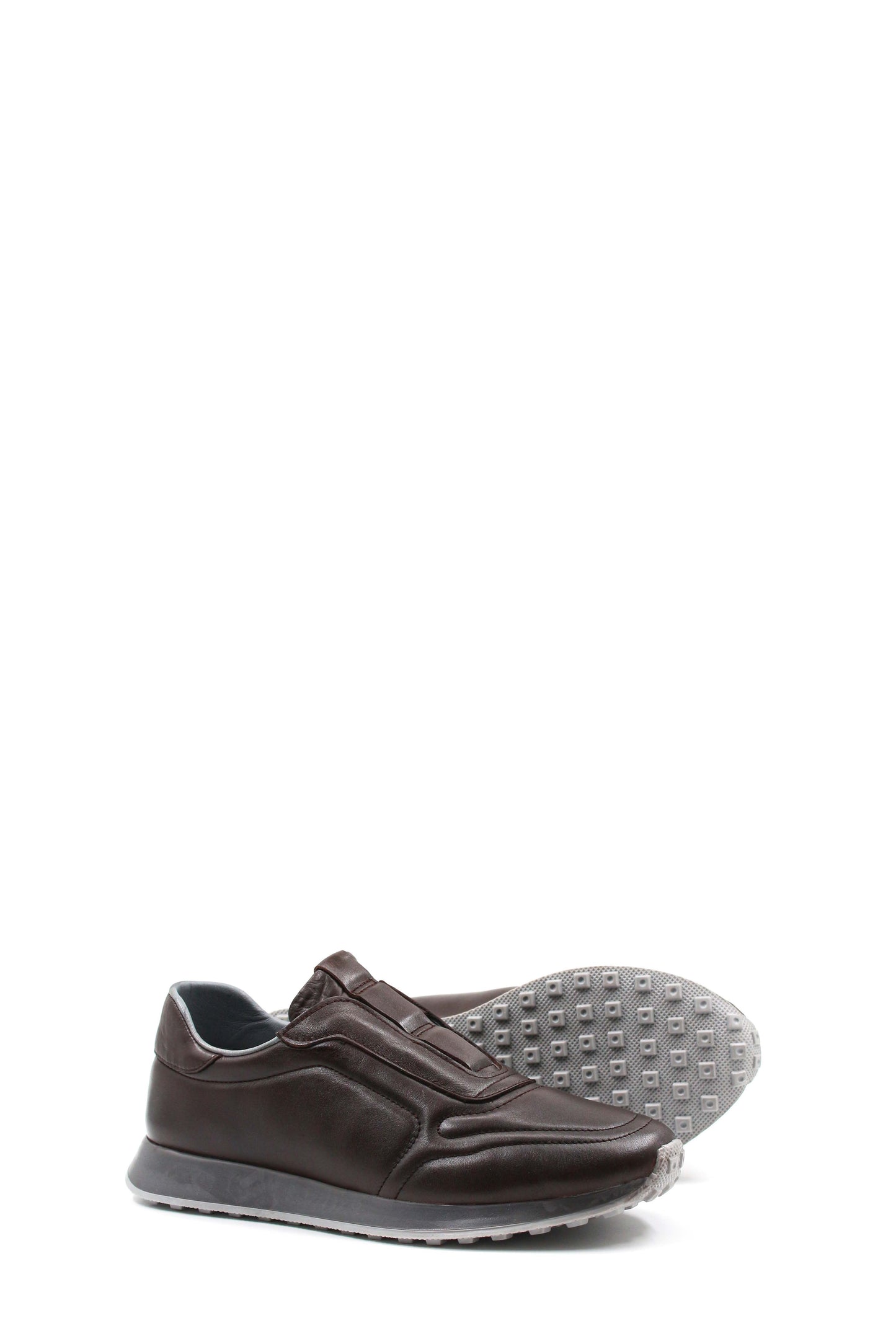 Men's Brown Leather Slip-On Sneakers-Wessi