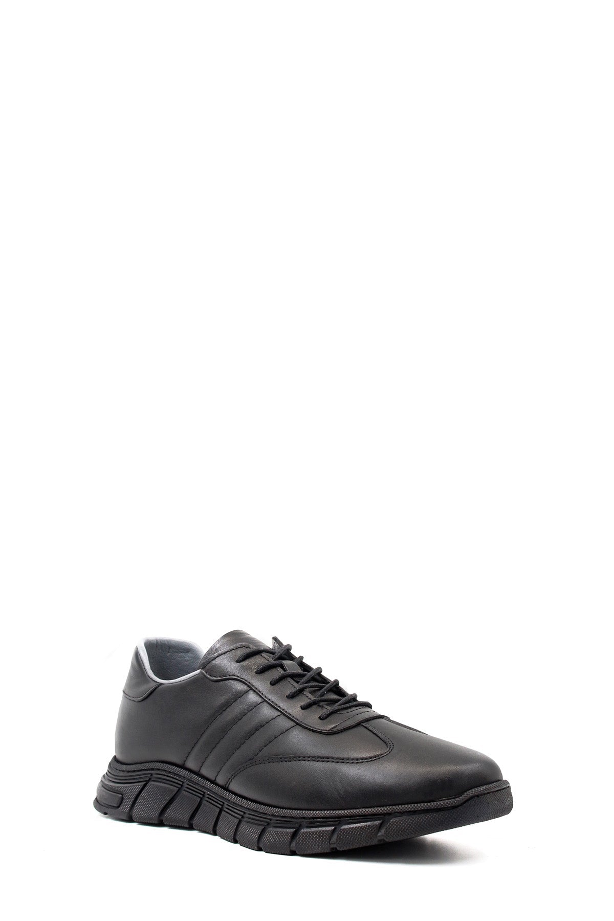 Men's Black Leather Athletic Comfort Shoes-Wessi