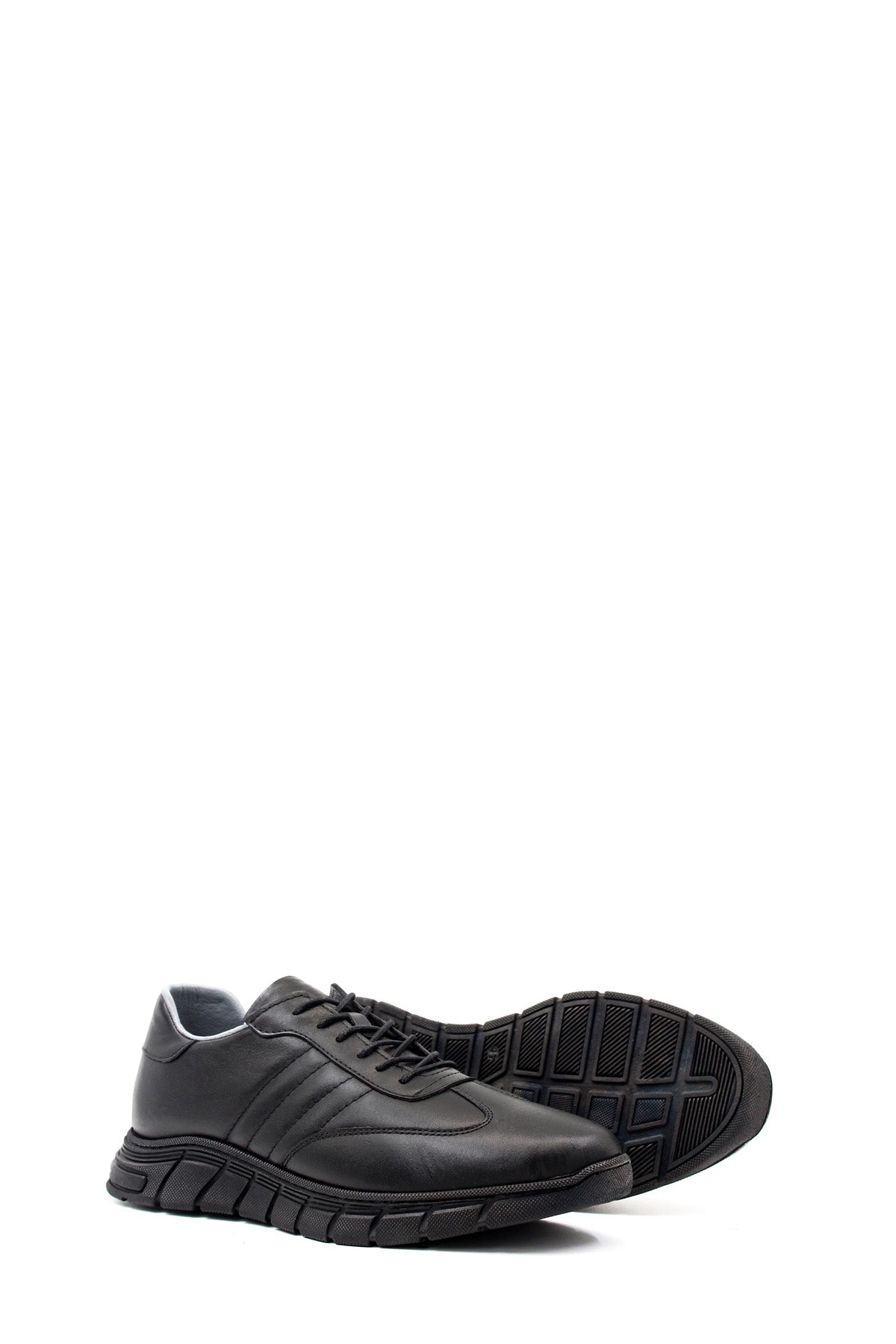Men's Black Leather Athletic Comfort Shoes-Wessi