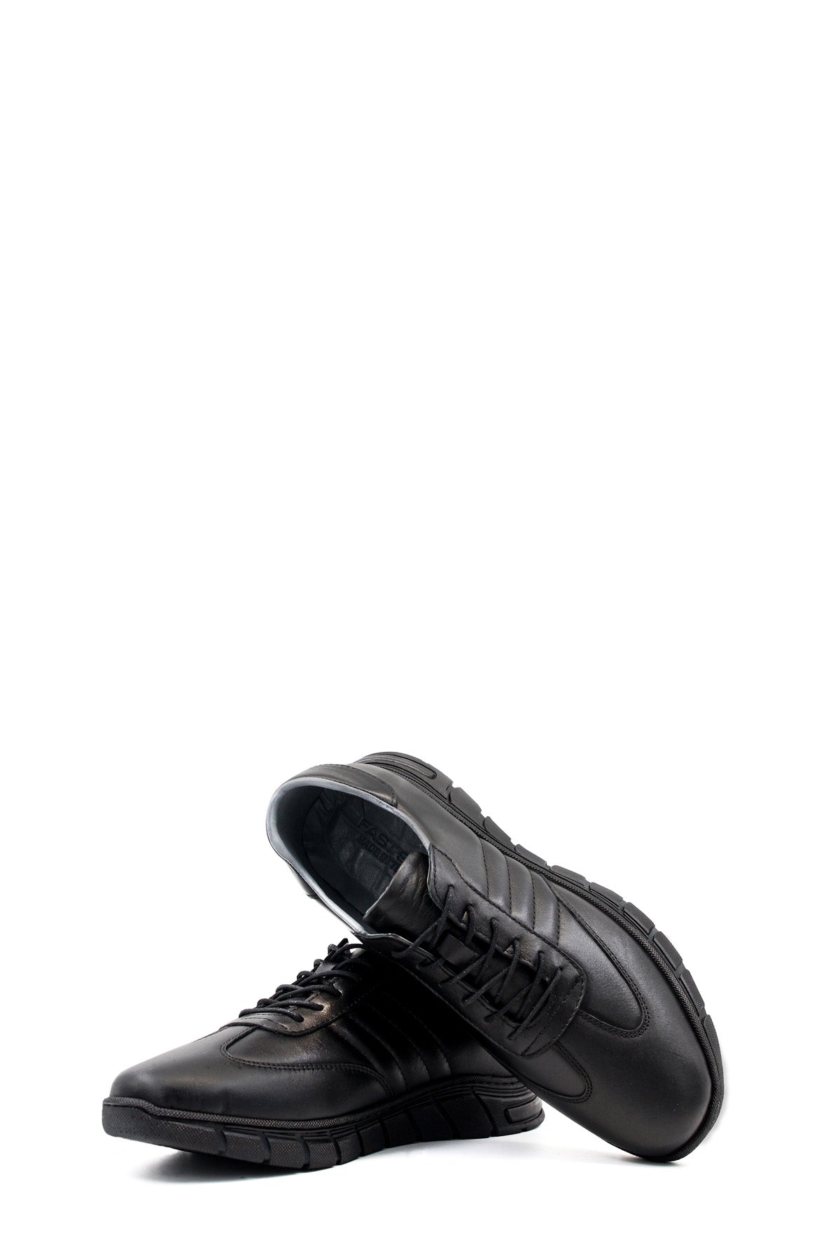 Men's Black Leather Athletic Comfort Shoes-Wessi