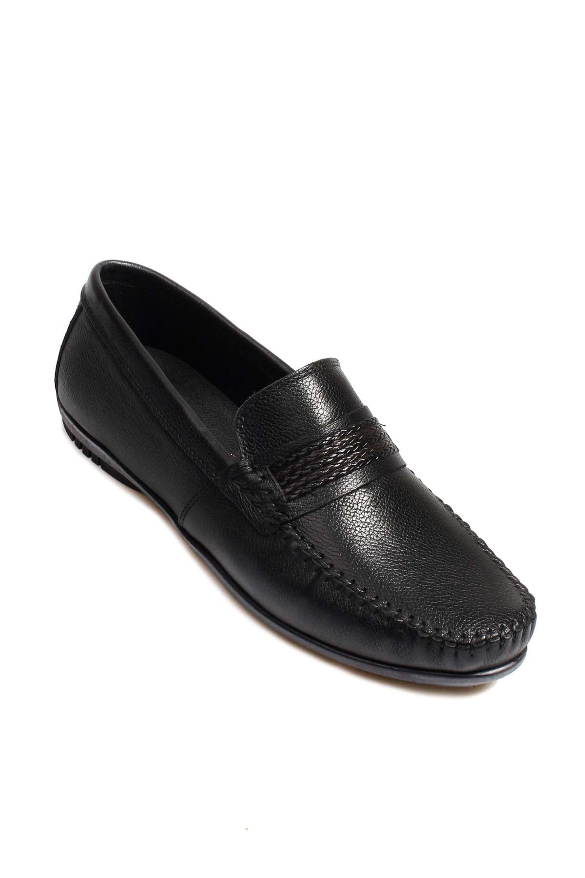 Men's Black Leather Moccasins-Wessi