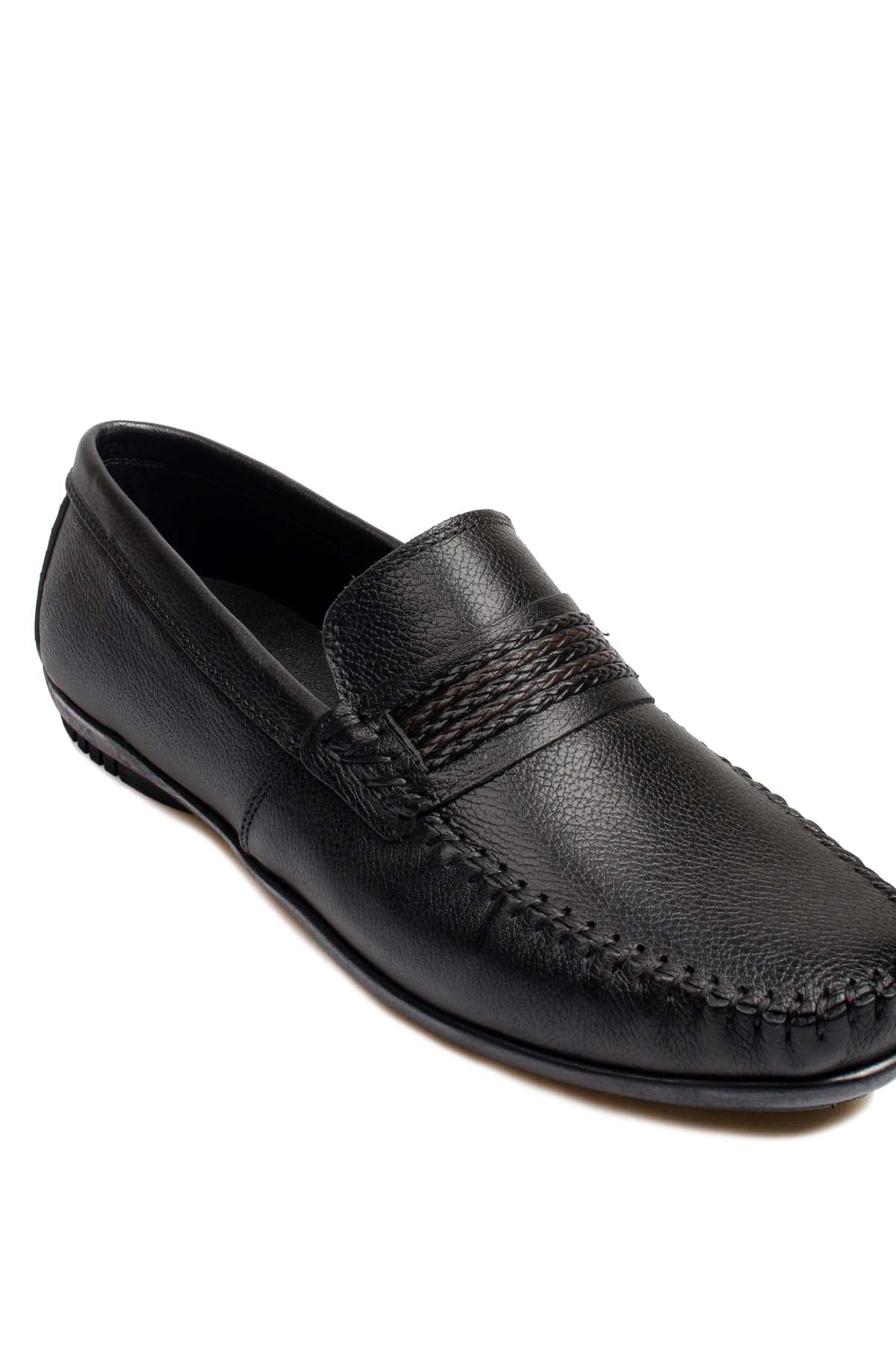 Men's Black Leather Moccasins-Wessi