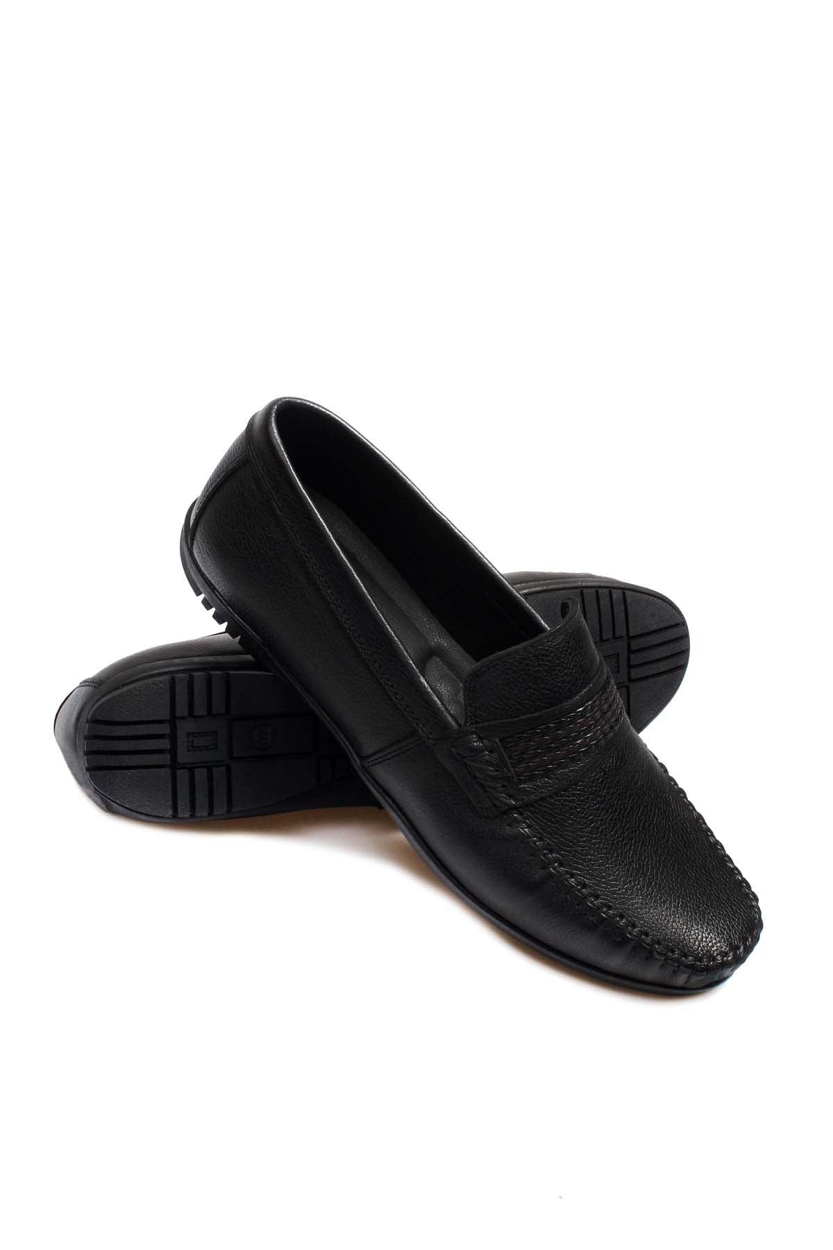 Men's Black Leather Moccasins-Wessi