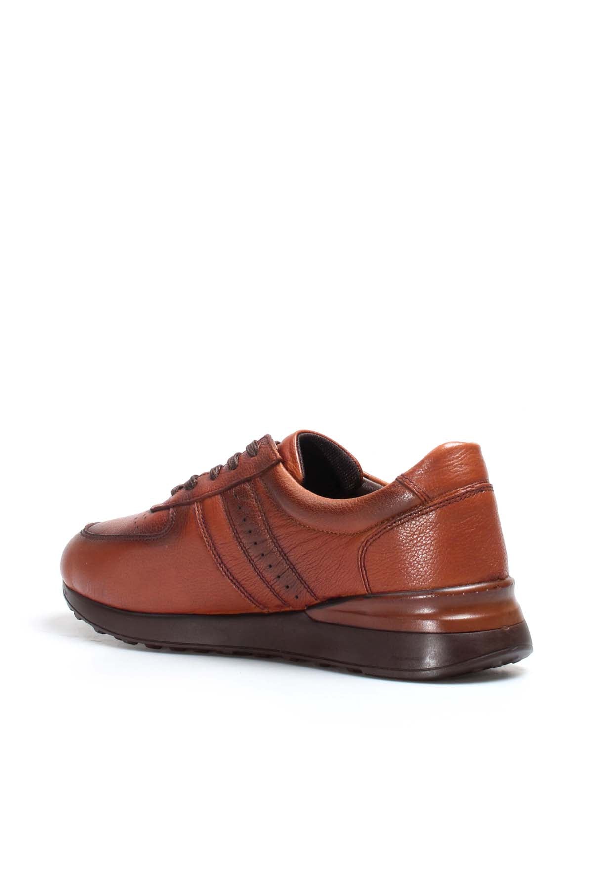 KOALA SYDNEY Men's Brown Leather Casual Sneakers with Perforated Detailing