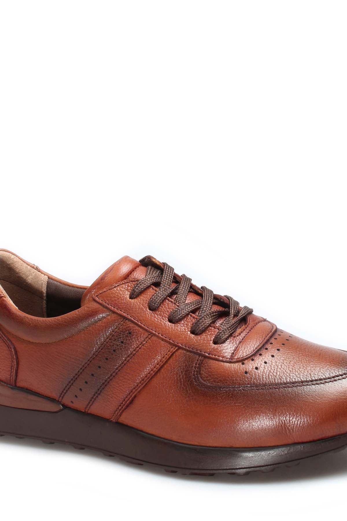 KOALA SYDNEY Men's Brown Leather Casual Sneakers with Perforated Detailing