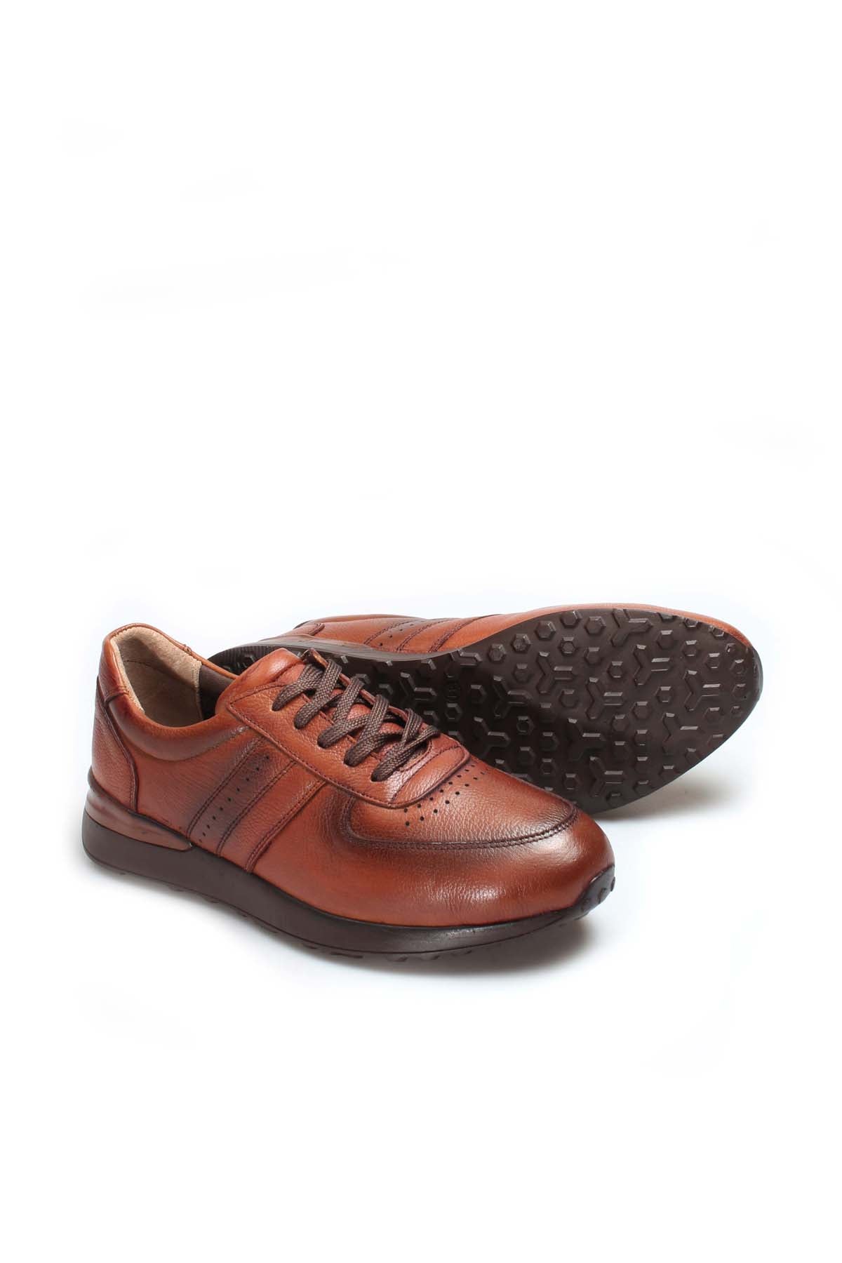 KOALA SYDNEY Men's Brown Leather Casual Sneakers with Perforated Detailing