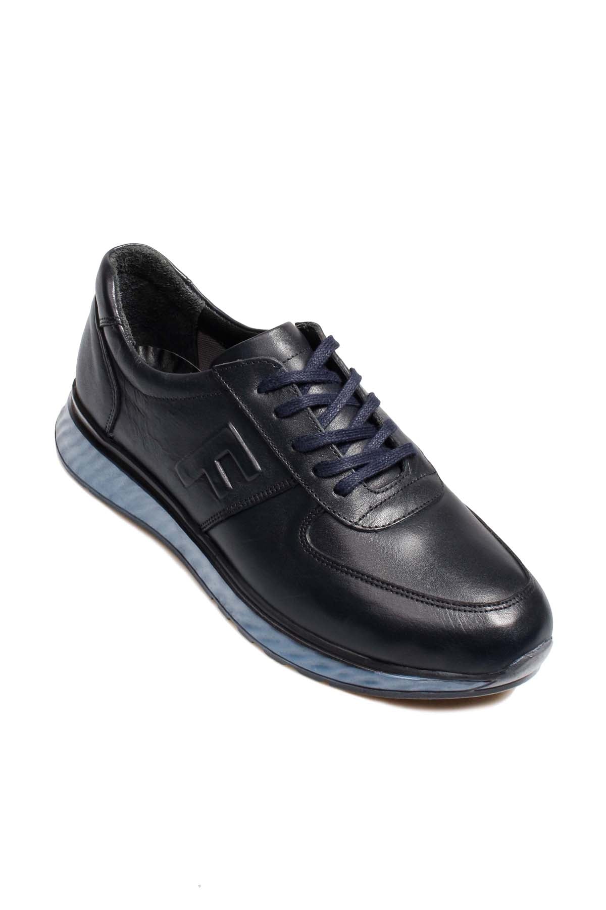 KOALA SYDNEY Men's Navy Blue Leather Sneakers with Blue Sole