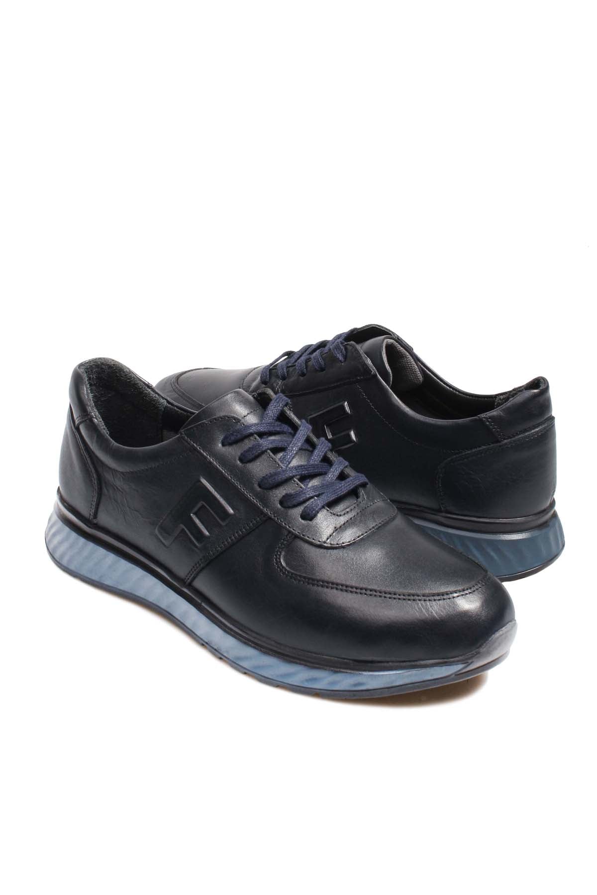 KOALA SYDNEY Men's Navy Blue Leather Sneakers with Blue Sole