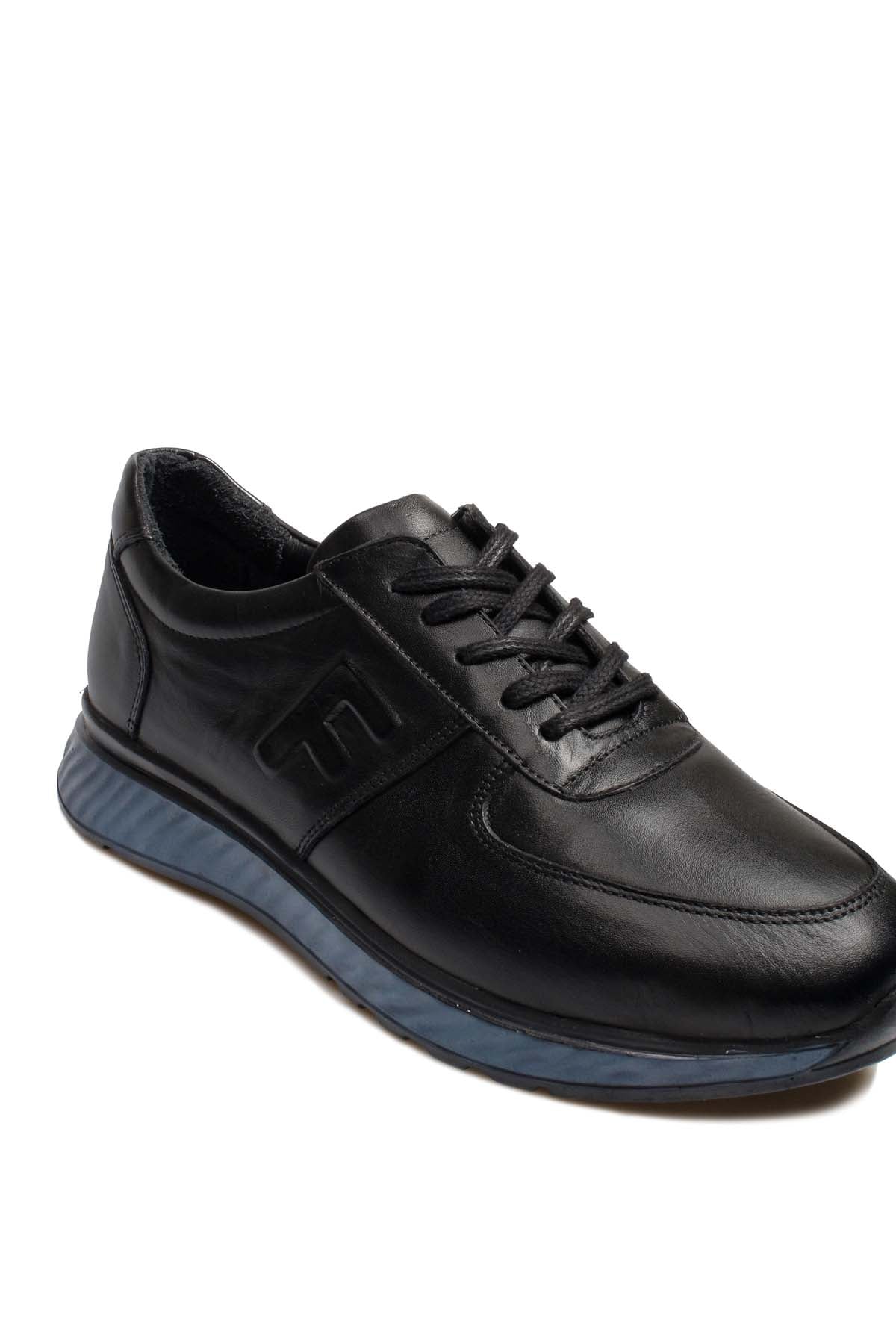 KOALA SYDNEY Men's Black Leather Casual Shoes with Blue Sole