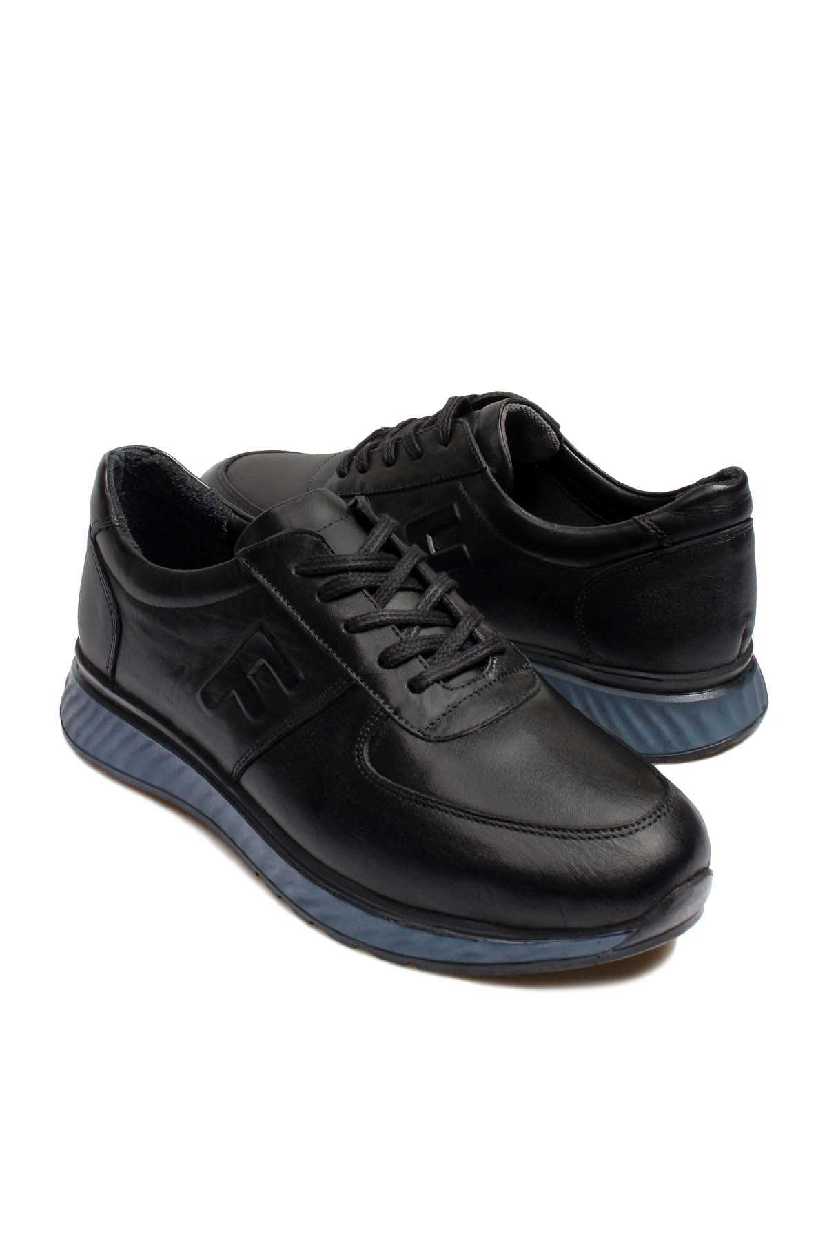Men's Black Leather Casual Shoes with Blue Sole - Wessi