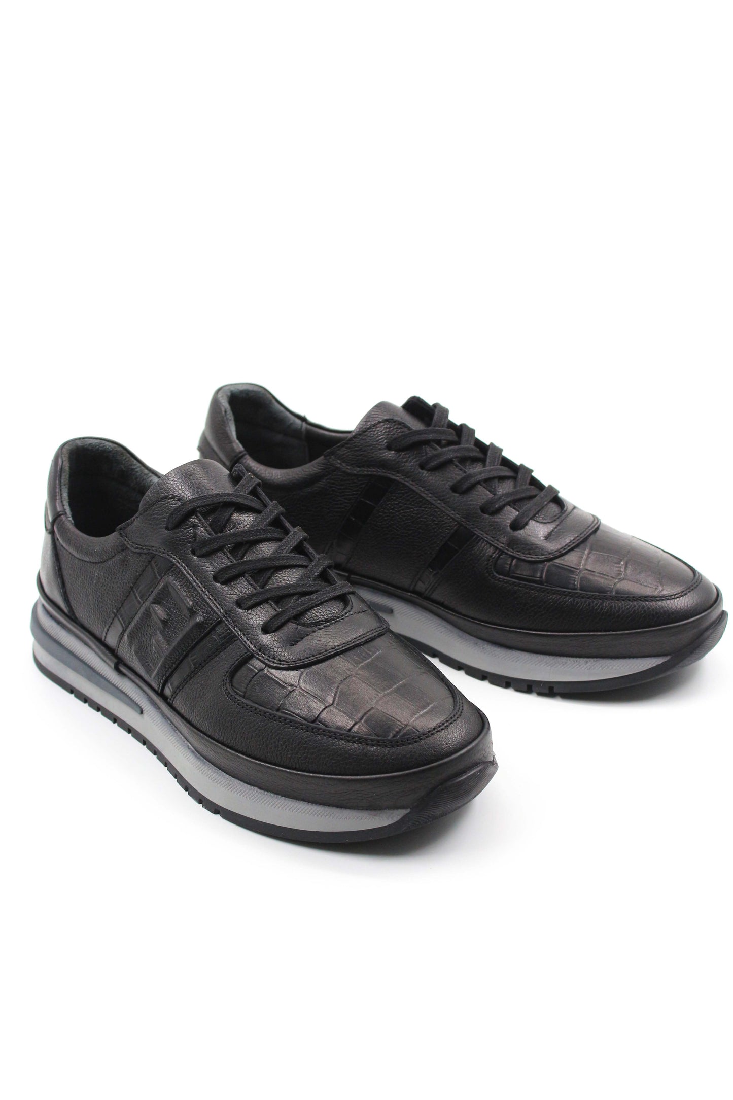 Black Leather Athletic Sneakers-Wessi
