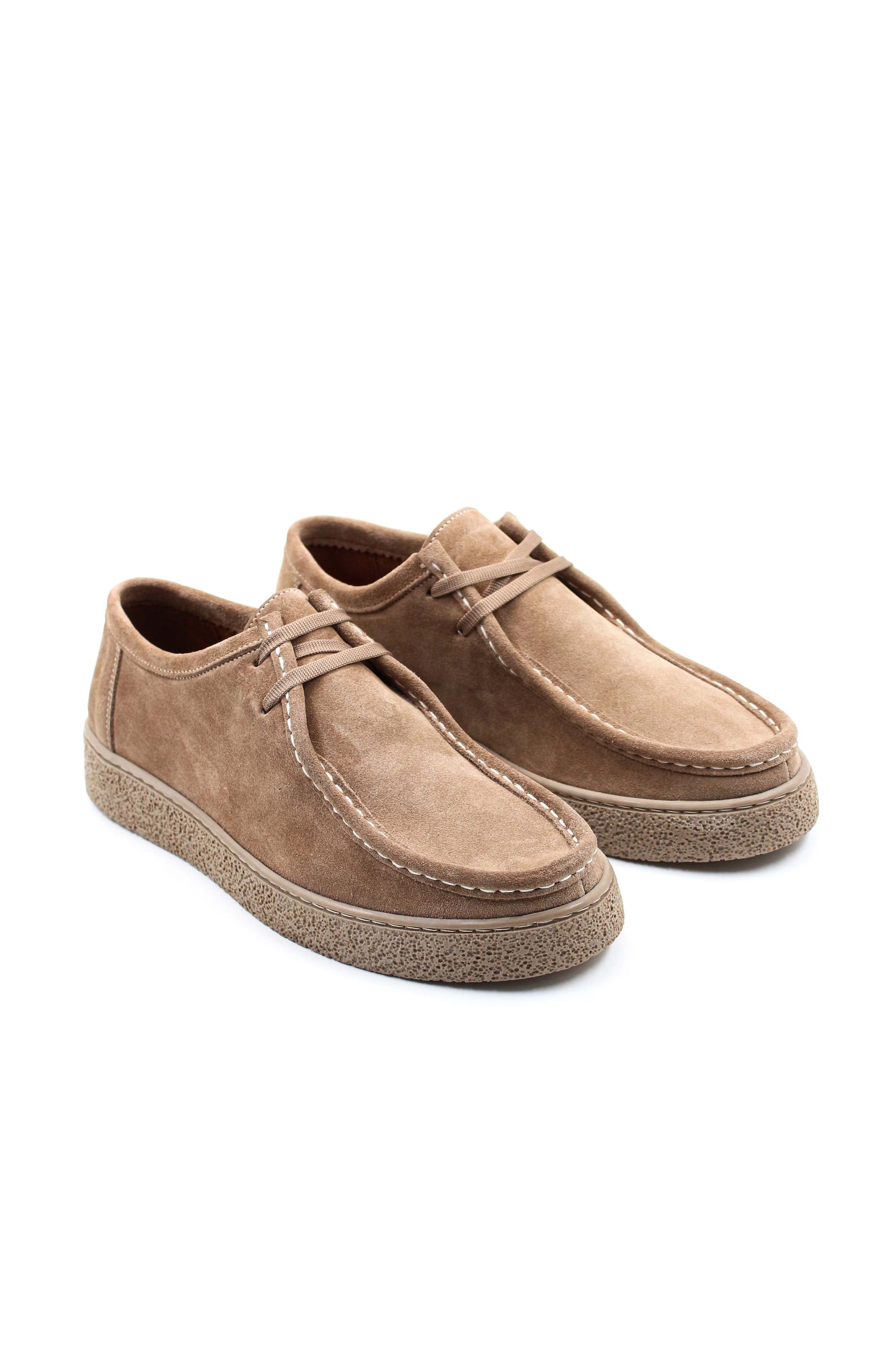 KOALA SYDNEY Men's Beige Suede Lace-Up Shoes with Textured Sole and Moccasin Stitching