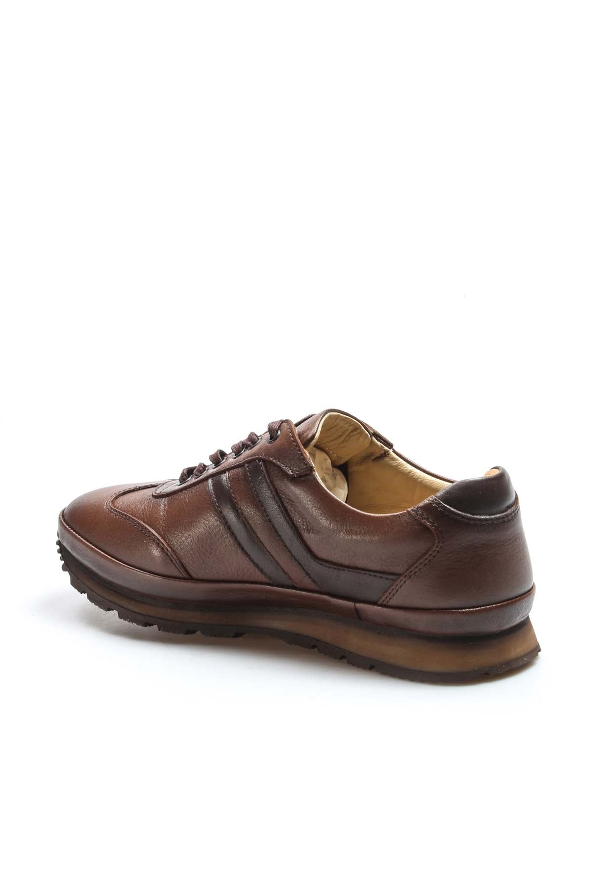 Men's Brown Leather Lace-Up Sneakers with Cushioned Sole