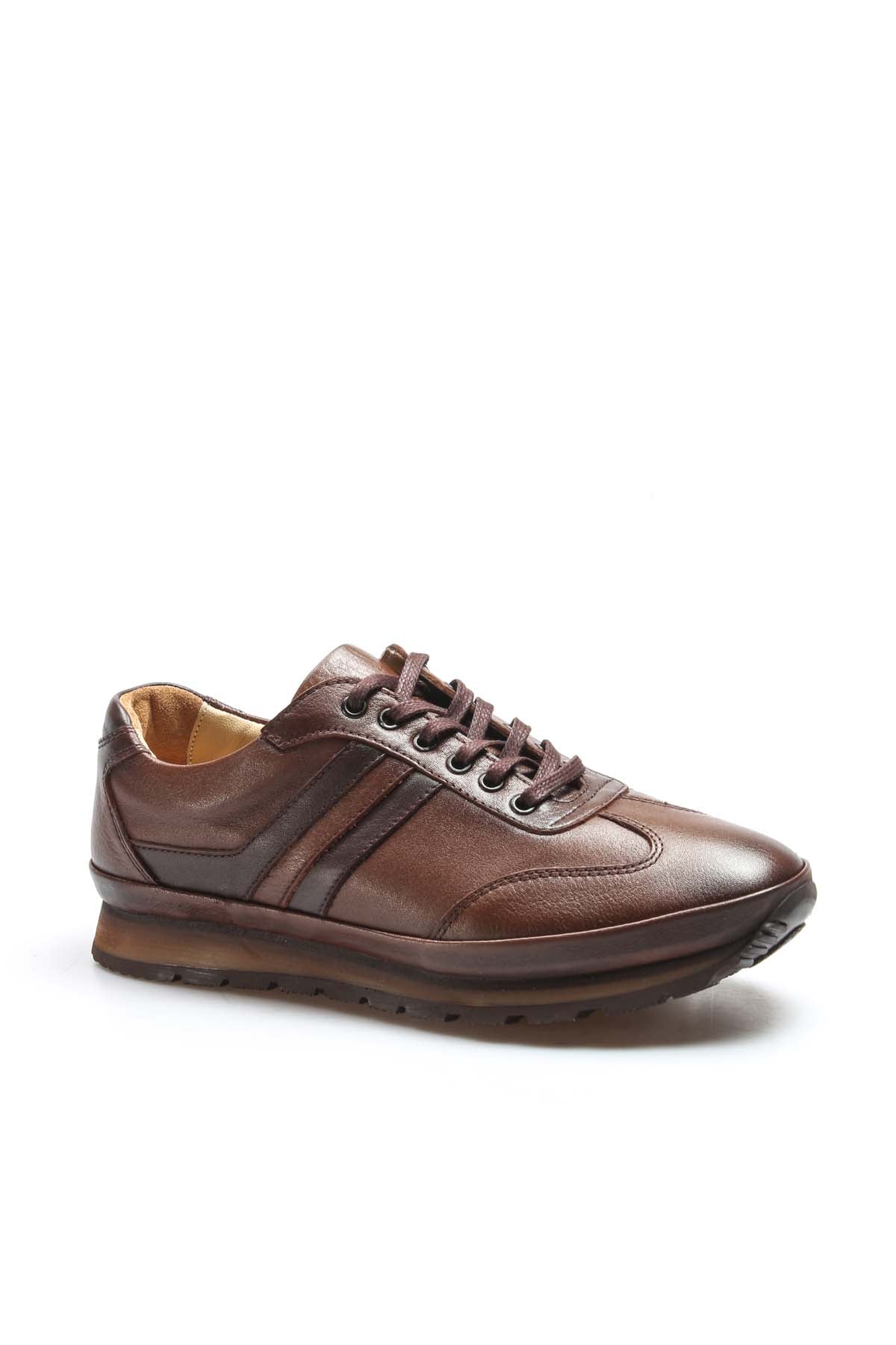 Men's Brown Leather Lace-Up Sneakers with Cushioned Sole