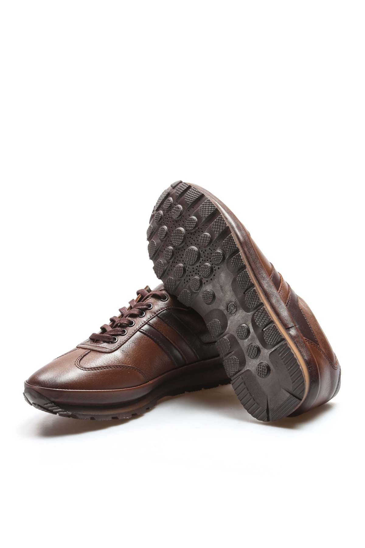 Men's Brown Leather Lace-Up Sneakers with Cushioned Sole