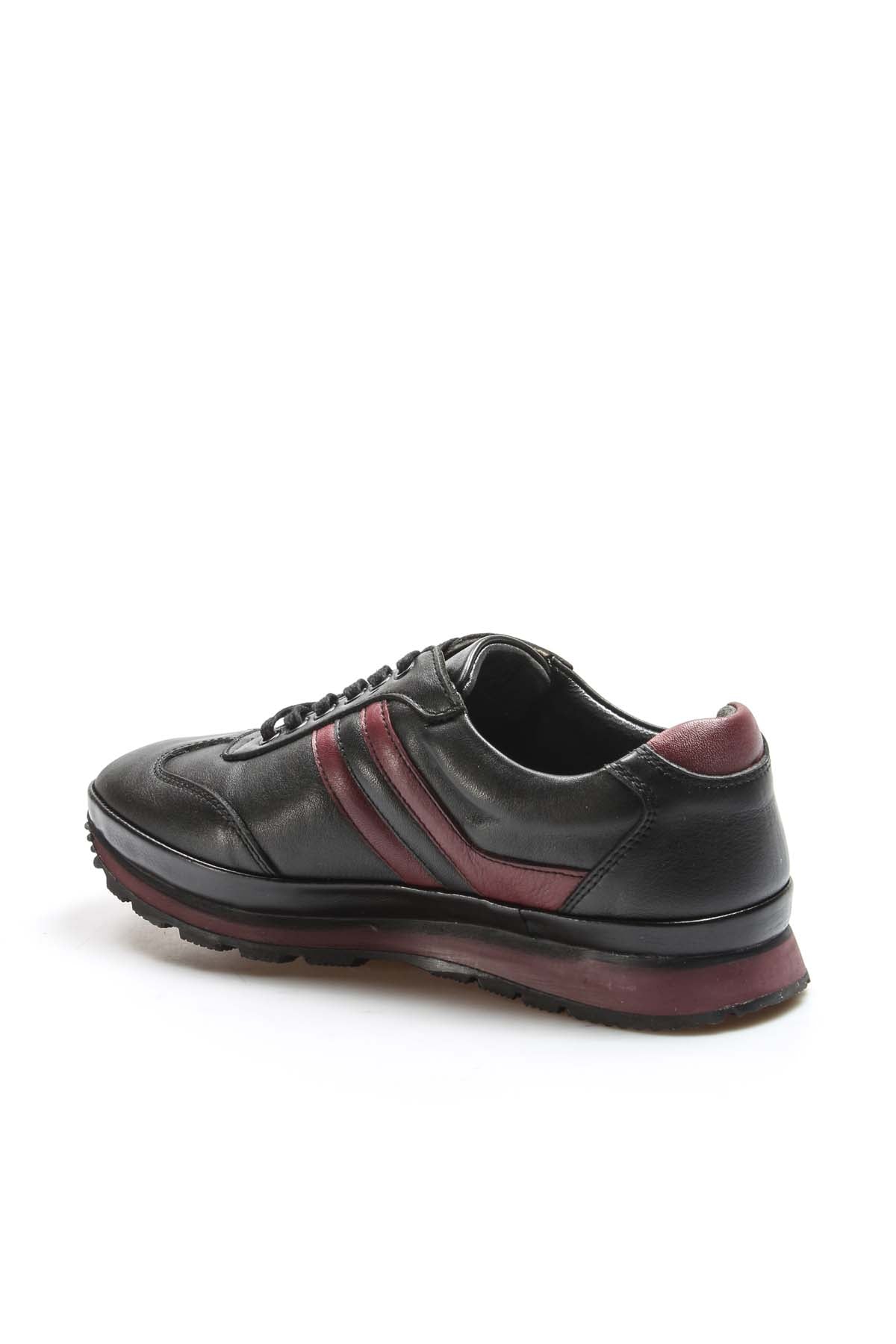 Men's Black and Burgundy Leather Sneakers - Wessi