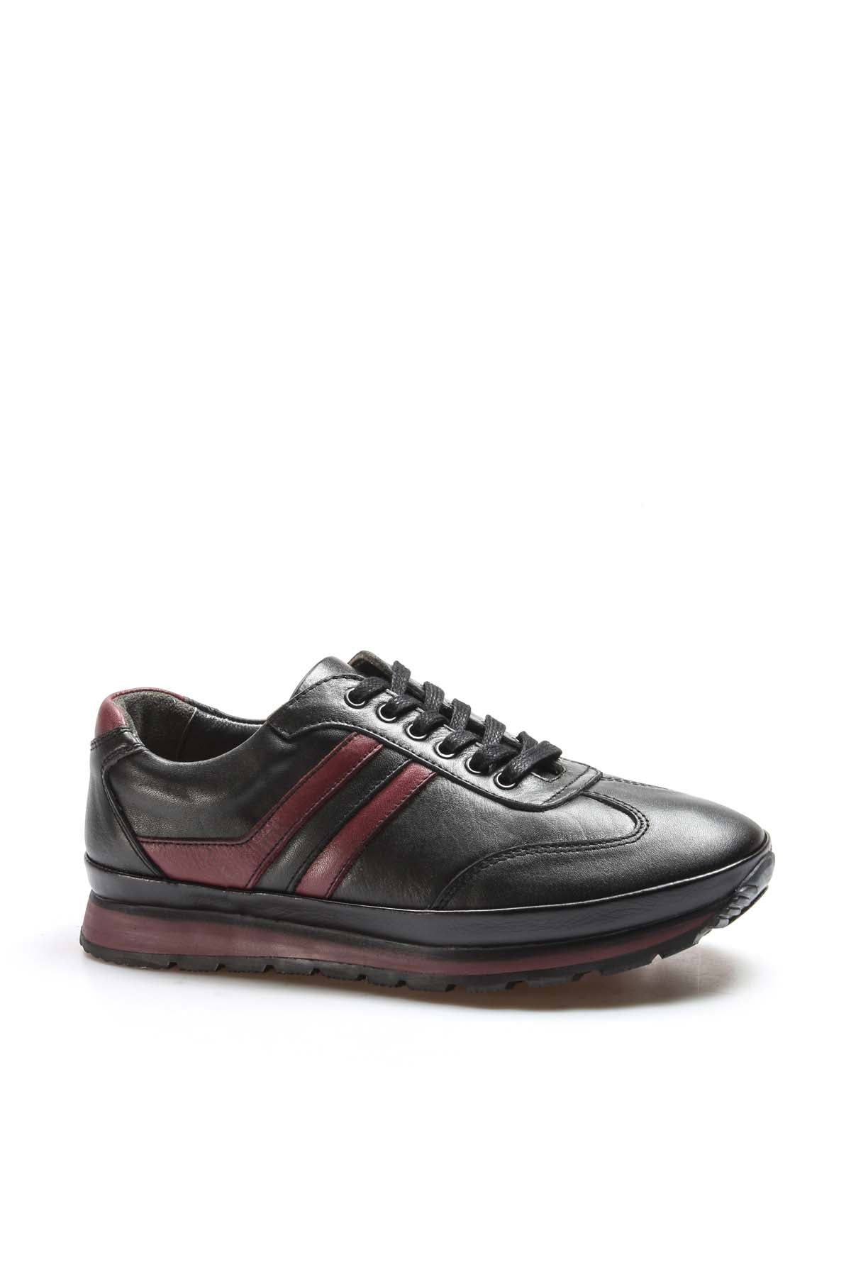 KOALA SYDNEY Men's Black and Burgundy Leather Sneakers