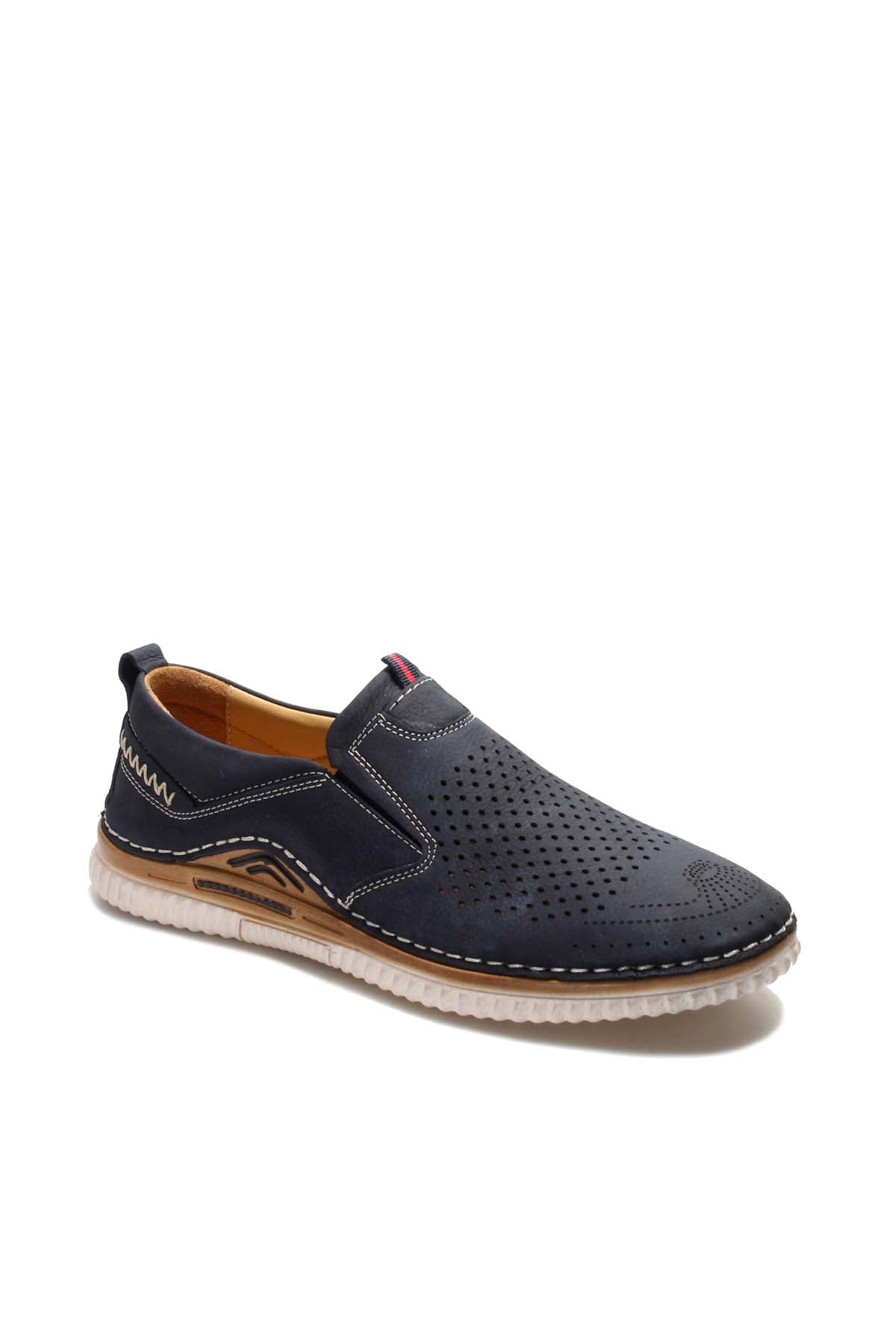 KOALA SYDNEY Men's Navy Blue Perforated Slip-On Loafers with Contrast Stitching and Cushioned Sole