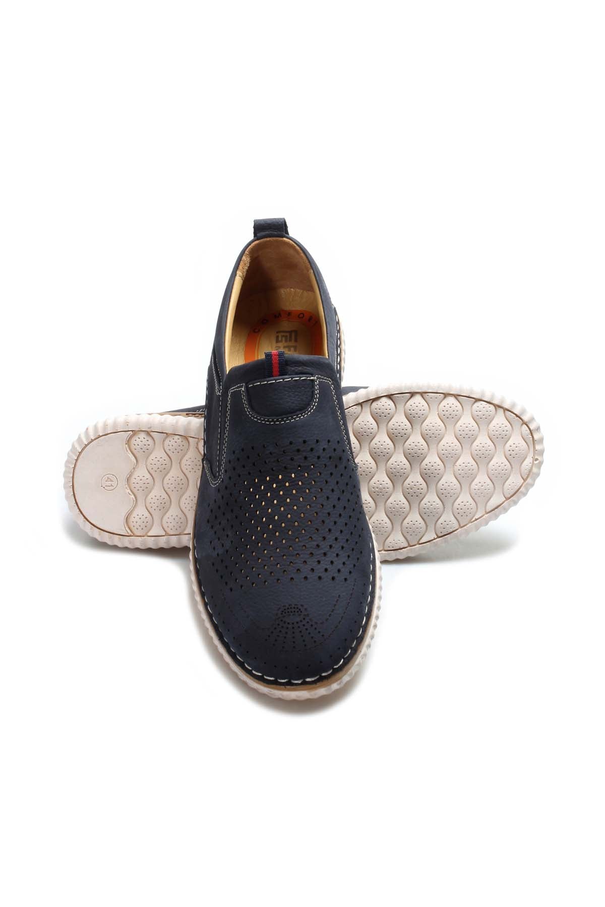 KOALA SYDNEY Men's Navy Blue Perforated Slip-On Loafers with Contrast Stitching and Cushioned Sole