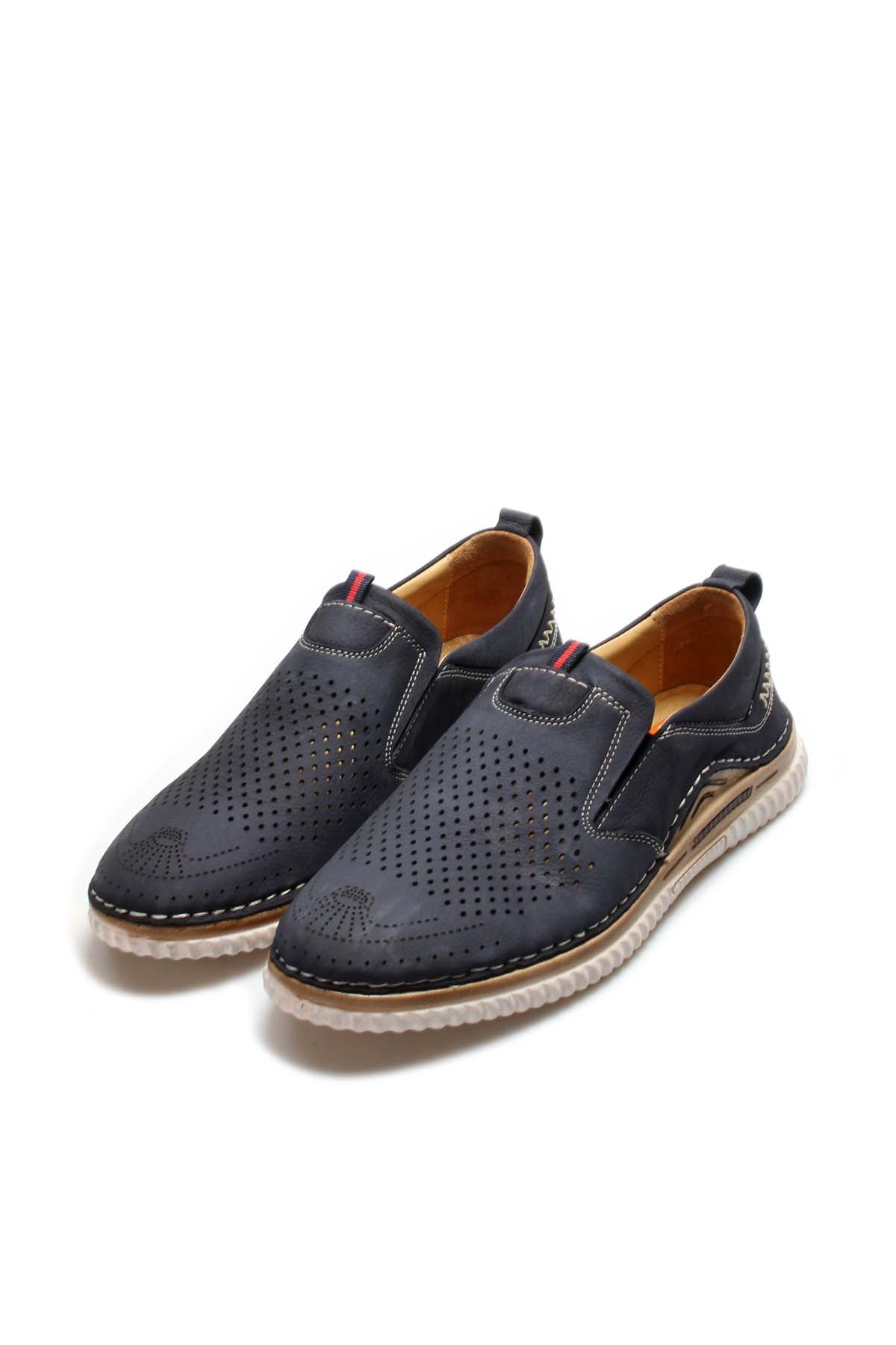 KOALA SYDNEY Men's Navy Blue Perforated Slip-On Loafers with Contrast Stitching and Cushioned Sole